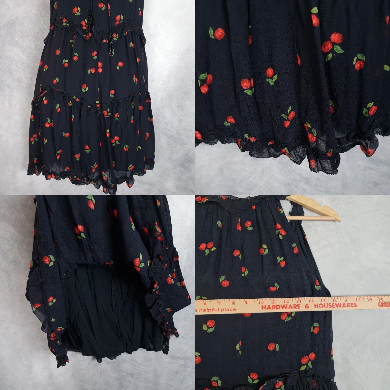Farm Rio VINTAGE Farm Rio Dress Womens XS / S Black Cherry Print Tiered Ruffle Halter Mini Lined Size S / US 4 / IT 40 - 8 Thumbnail
