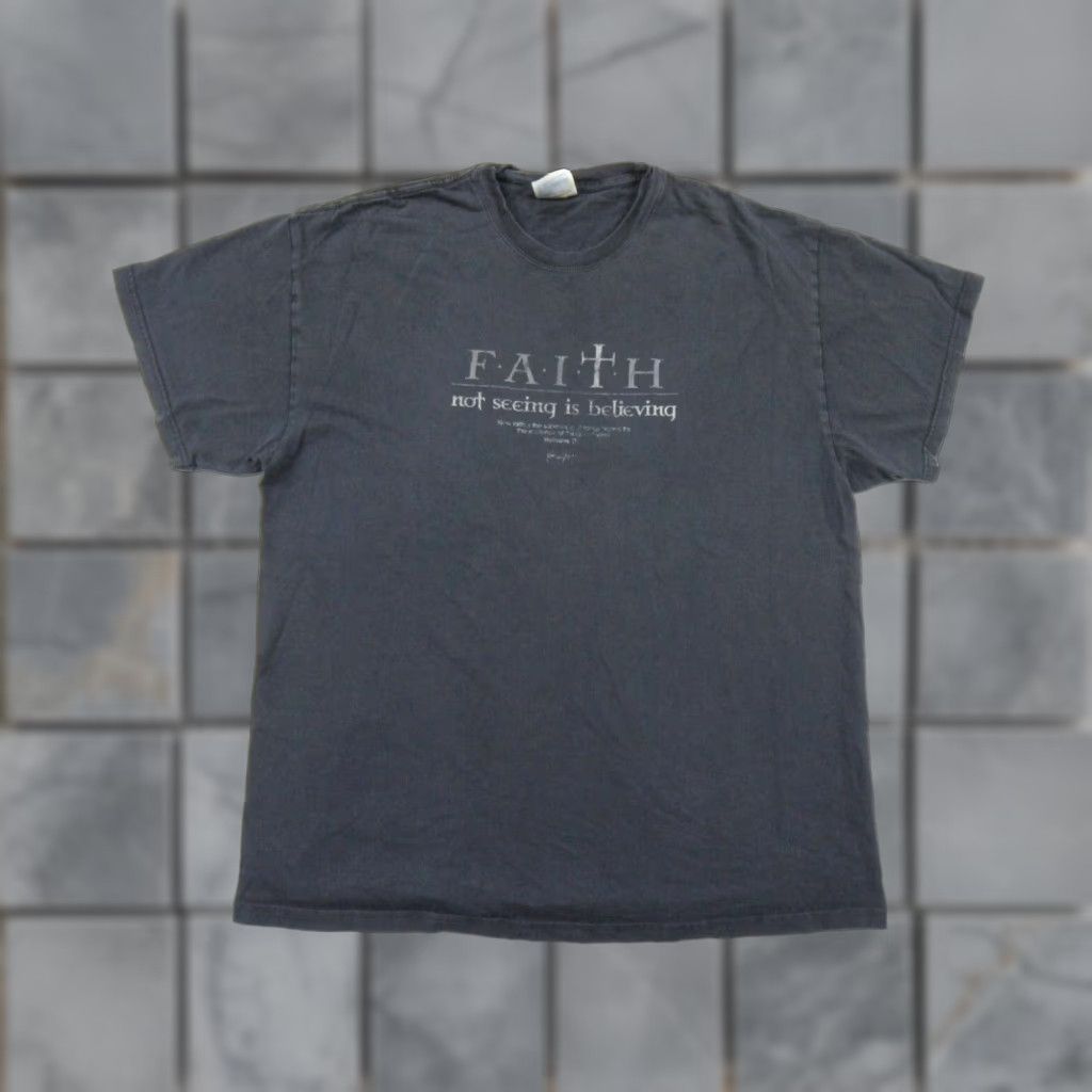 Hanes VINTAGE Hanes Faith T-Shirt XL Black Religious Quote Crewneck Faded Mens Size US XL / EU 56 / 4 - 1 Thumbnail