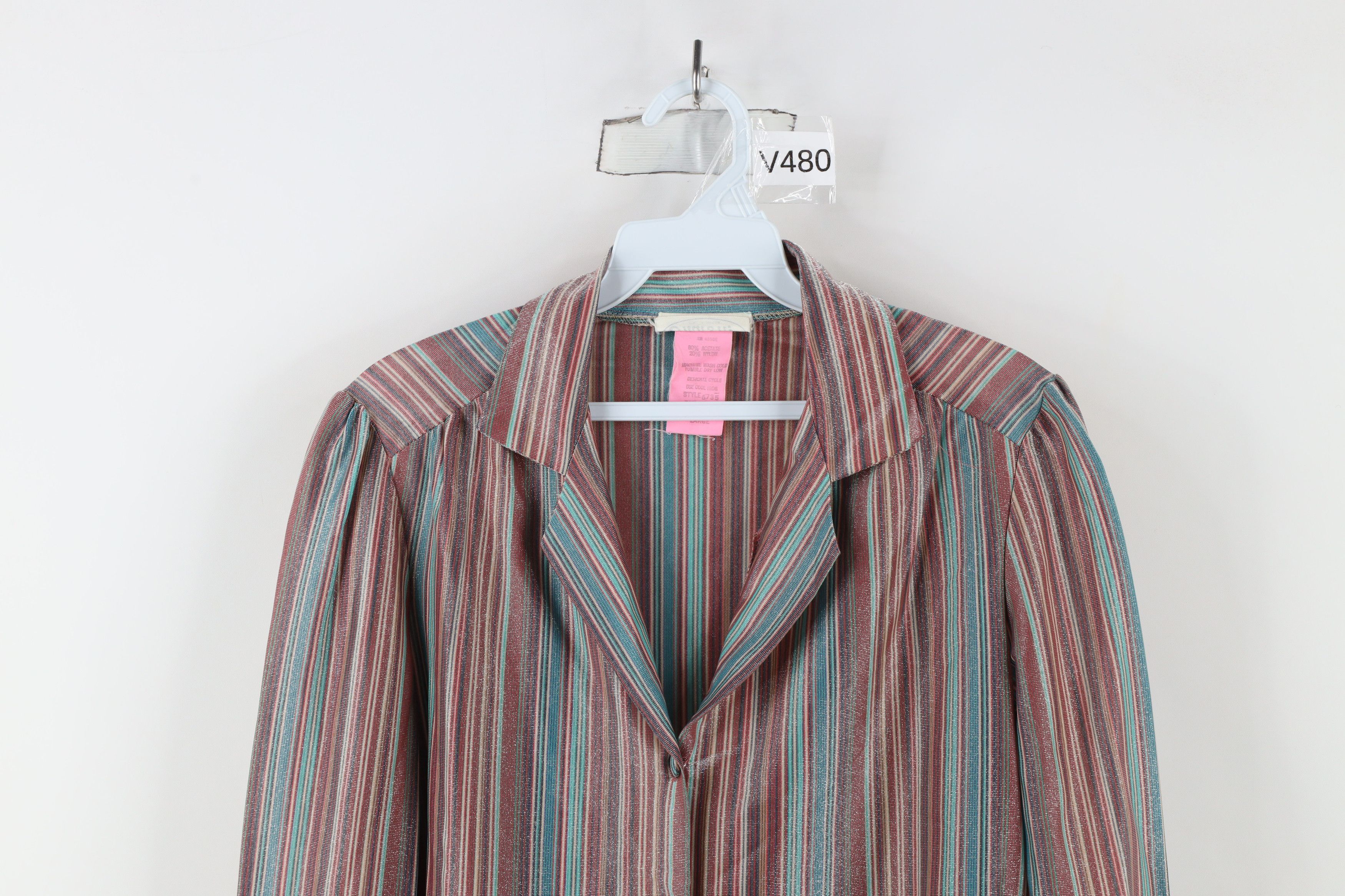 Vintage Vintage 70s Mid Century Modern Striped Cropped Button Shirt Size L / US 10 / IT 46 - 2 Thumbnail