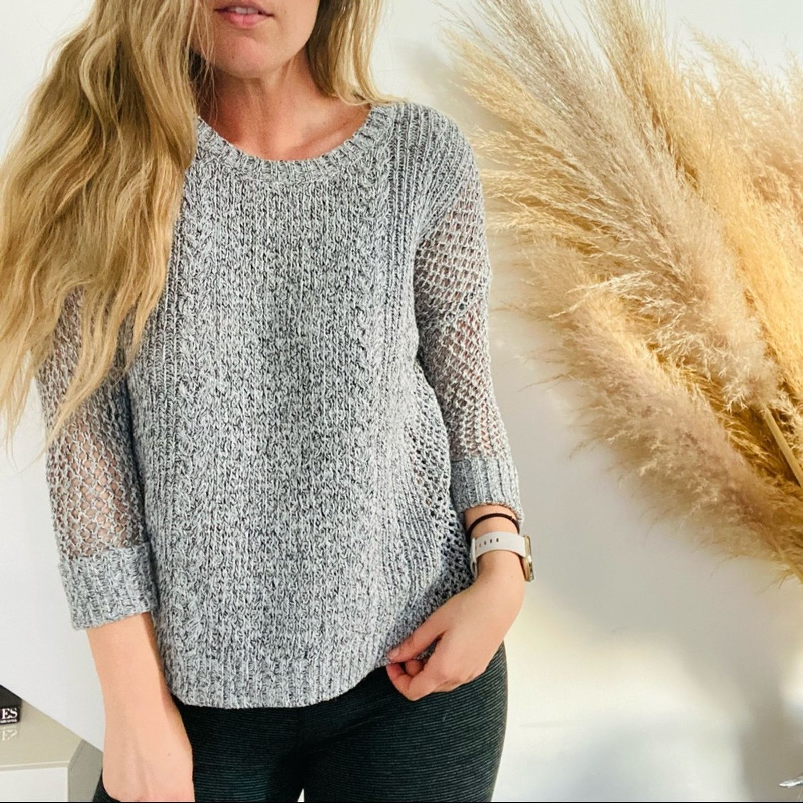 Madewell MADEWELL Heather Grey White Open Knit Weave Sweater Pullover Size XS / US 0-2 / IT 36-38 - 4 Thumbnail