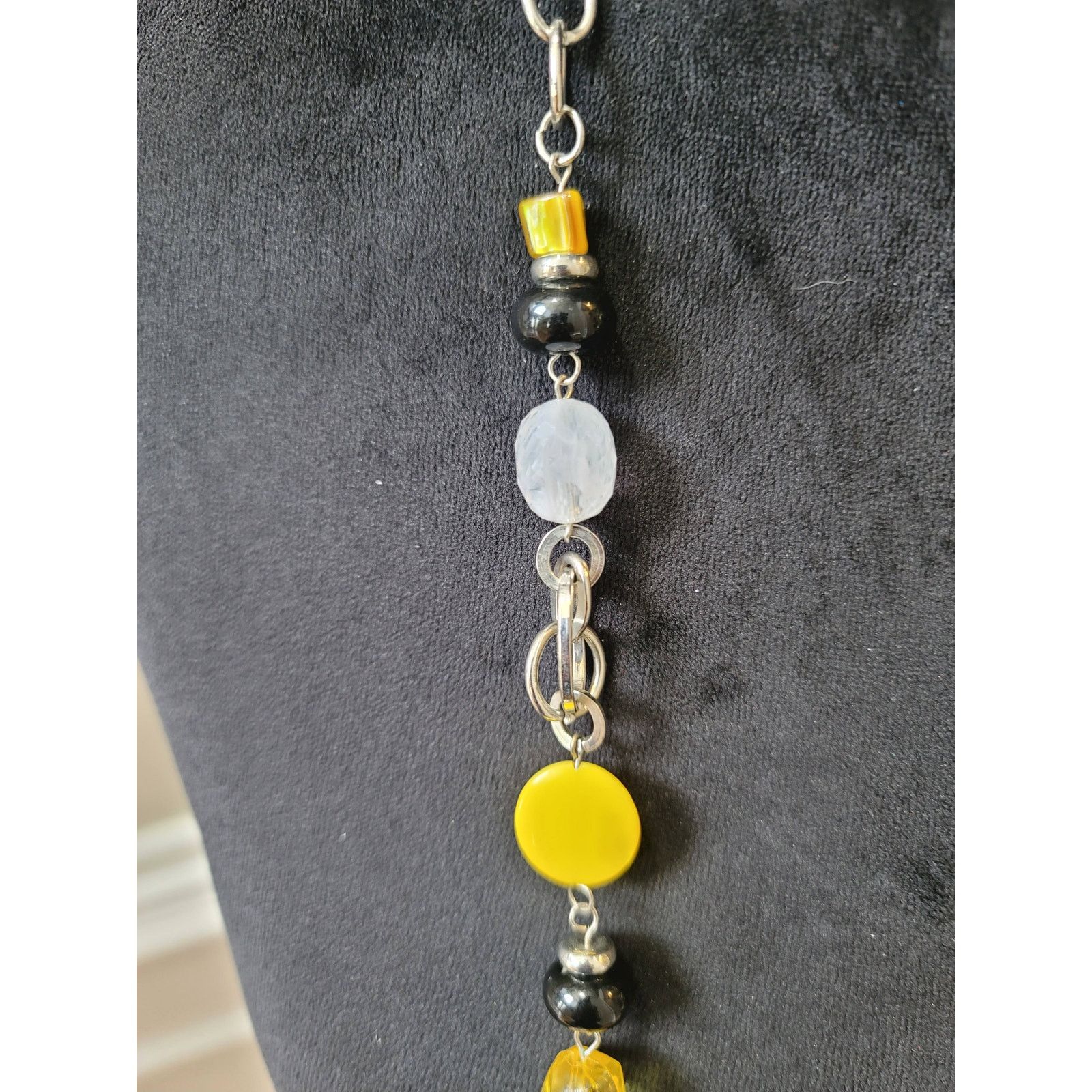 The Unbranded Brand Women's Yellow Black Silver Beaded Long Necklace Lobster Size ONE SIZE - 5 Thumbnail