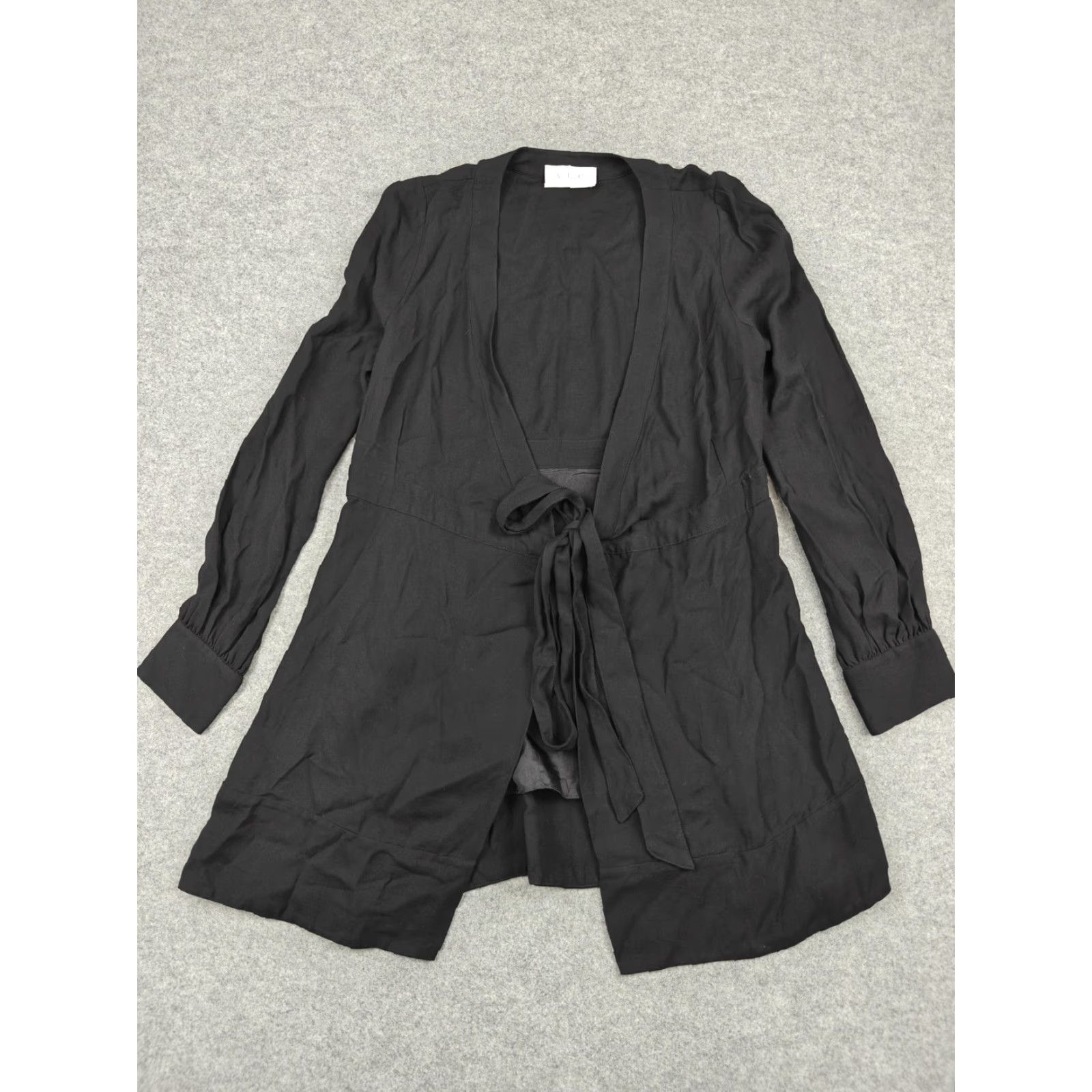 Vintage A.L.C. Coat Womens M Black Viscose Belted Silk Lined Trench Collarless Jacket/Coat Mid-Length 60s? No Vintage Womens Size M / US 6-8 / IT 42-44 - 7 Thumbnail