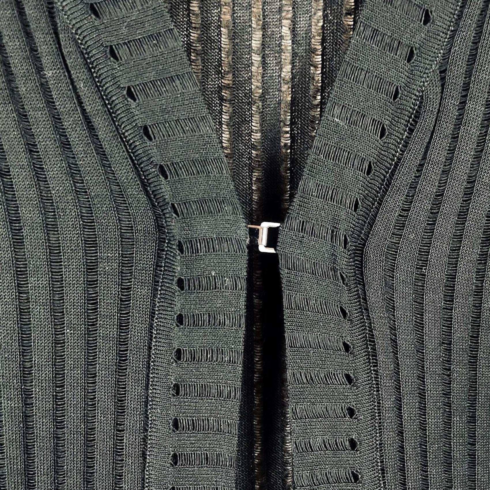 Vintage Ming Wang Cardigan Jacket Women L Ribbed Sheer Black Knit Longline T374 Knit Cardigan Ribbed Open Collarless Long Sleeve Round Neck Black Woman Large Size L / US 10 / IT 46 - 6 Thumbnail