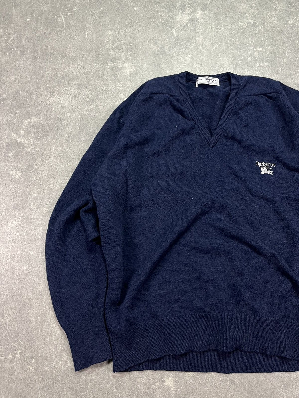 Burberry Vintage Burberrys Navy Blue Lambswool Logo Sweater L XL Size US XL / EU 56 / 4 - 3 Thumbnail