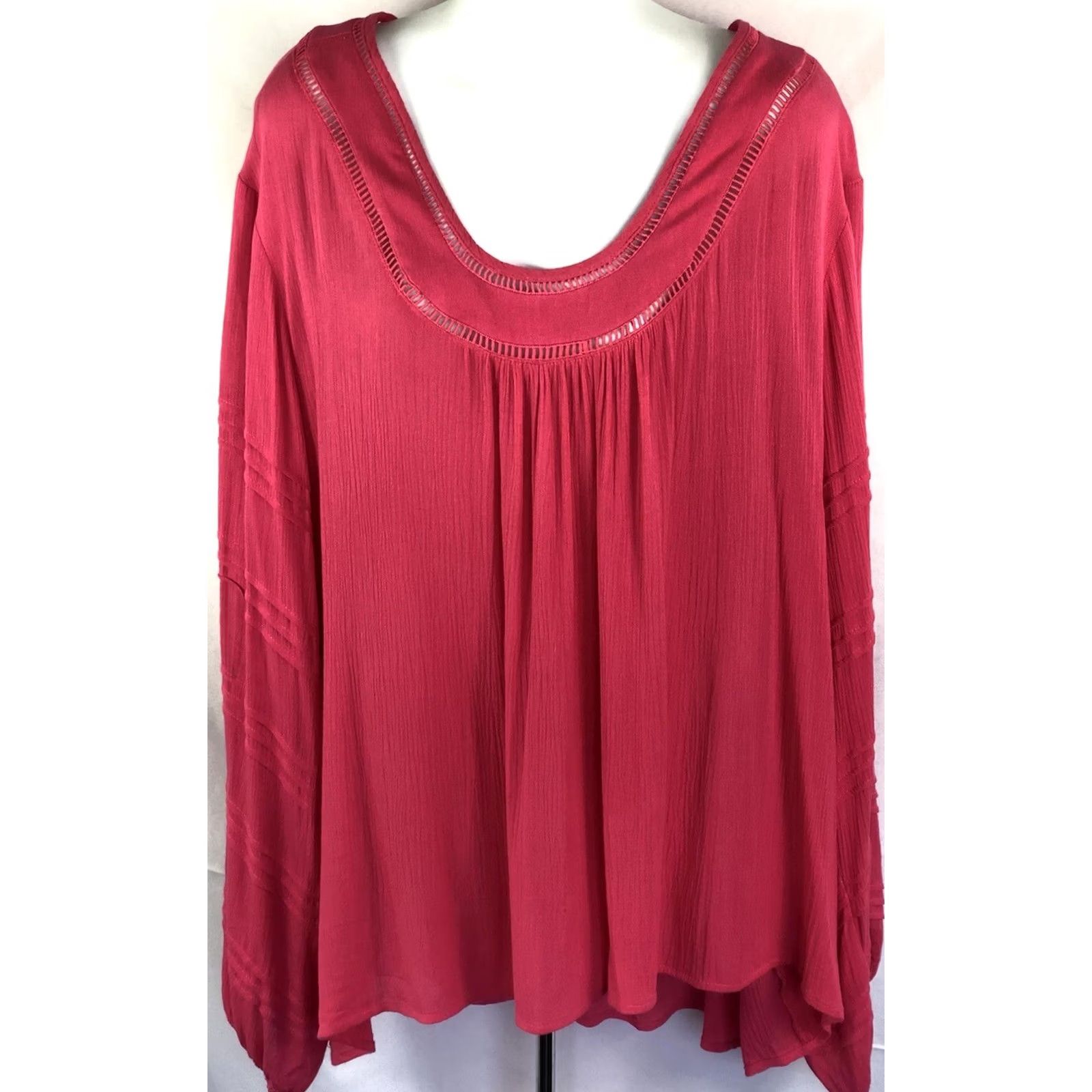 Vintage Cato Blouse 26/28W Dk Pink Scoop Neck Long Sleeve Flowy Rayon Boho Beach Size 4XL / US 24-26 - 5 Thumbnail