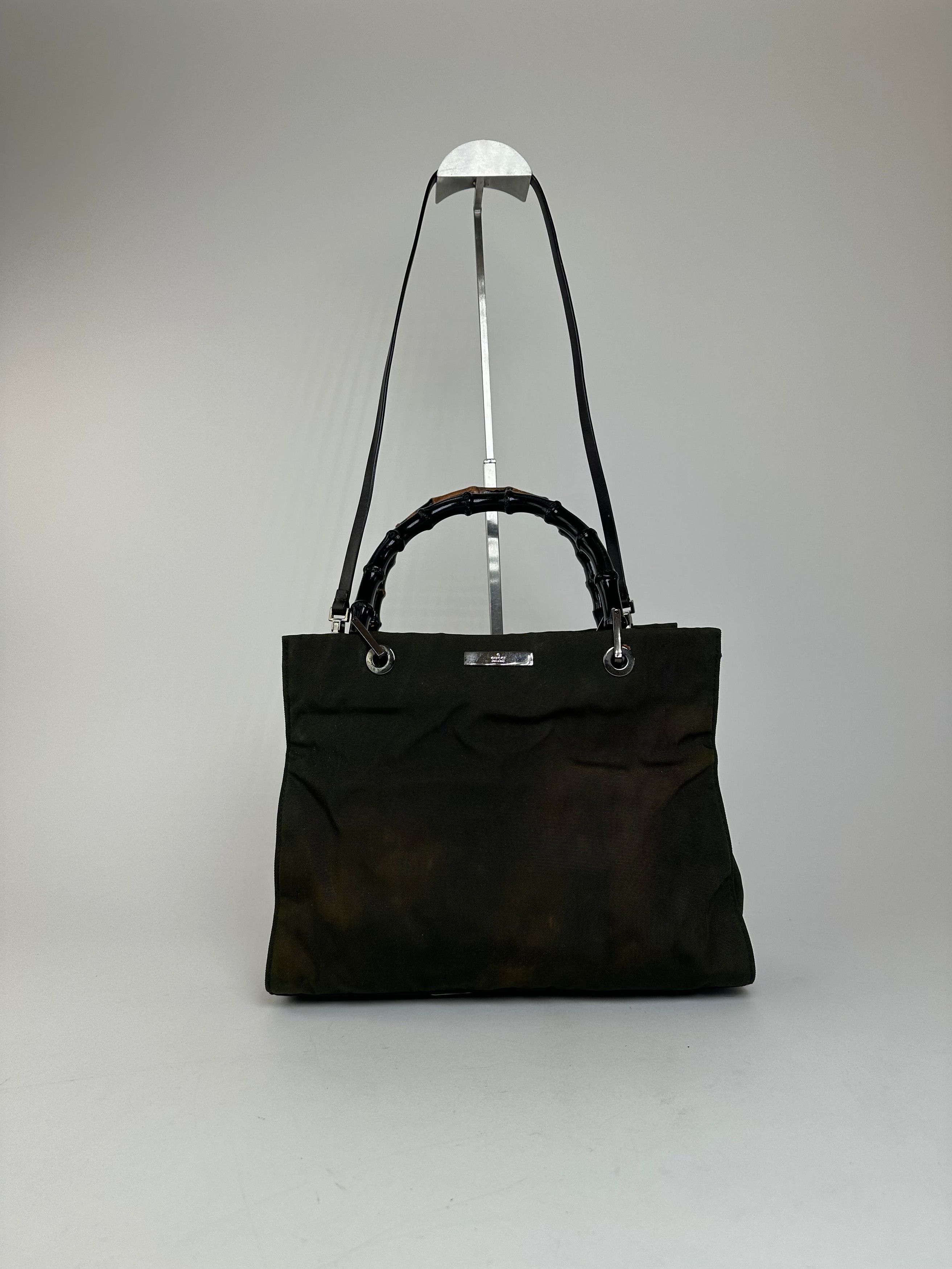 Gucci Vintage Bamboo Top Handle 2Way Handbag Black Brown Size ONE SIZE - 1 Thumbnail