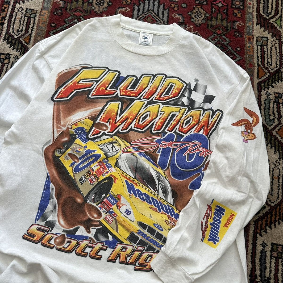 Vintage 90s NASCAR Nesquik Scott Riggs Racing Long Sleeve T-Shirt Size US XL / EU 56 / 4 - 7 Thumbnail