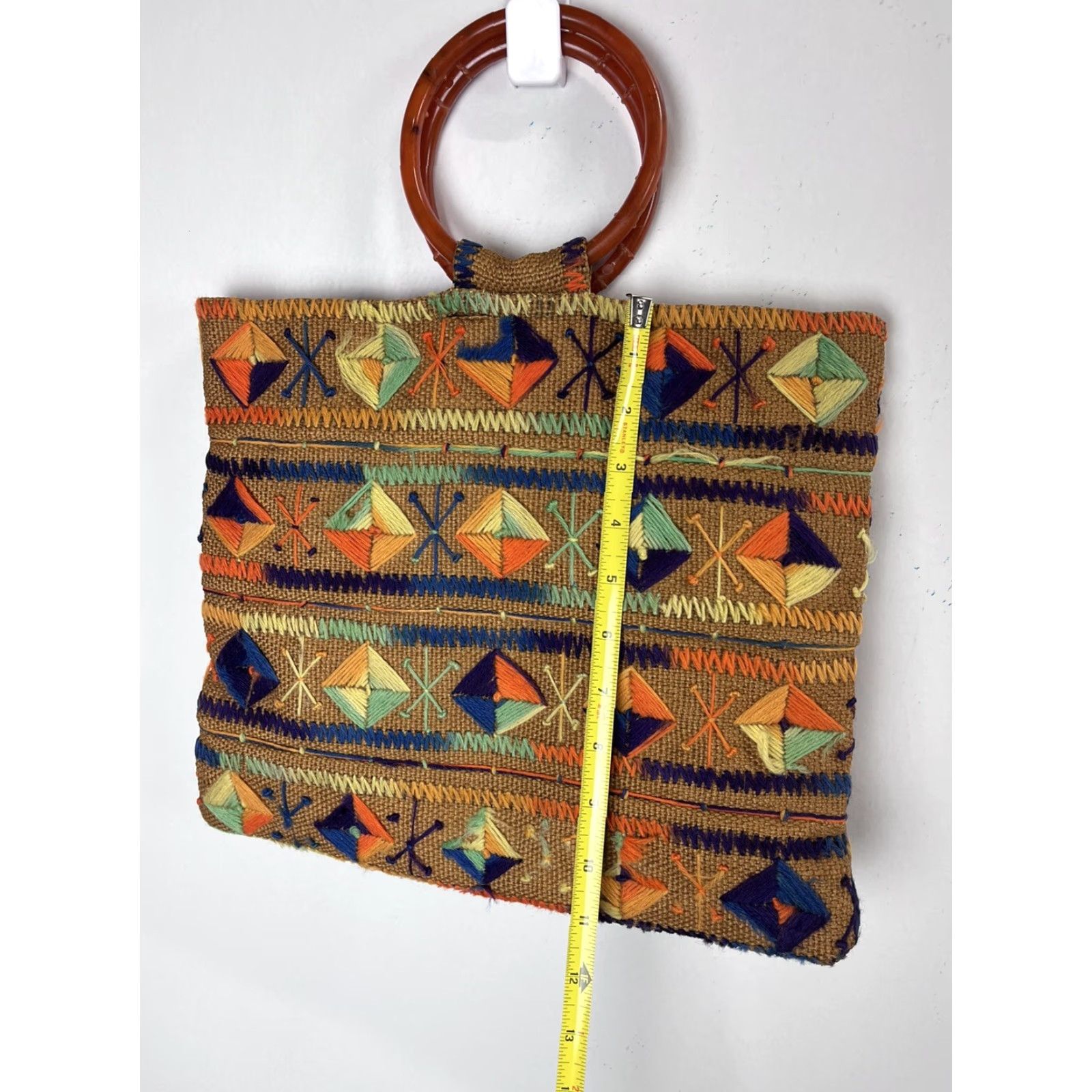 Vintage Vintage 70’s Boho Hippie Purse Bag Embroidered Bakelite Style Handles GUC Size ONE SIZE - 5 Thumbnail