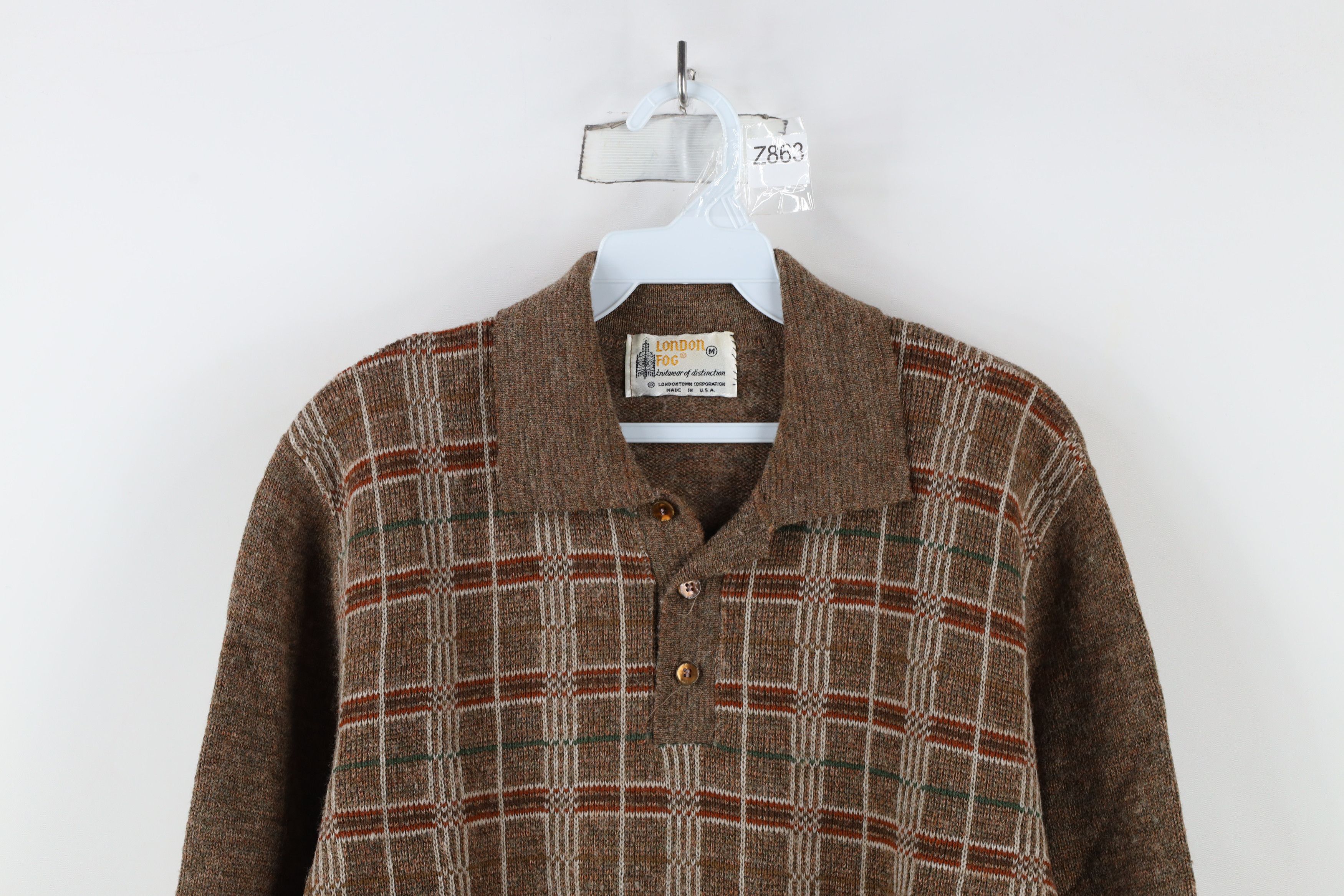 Vintage Vintage 70s Streetwear Plaid Knit Collared Polo Sweater USA Size US M / EU 48-50 / 2 - 2 Thumbnail