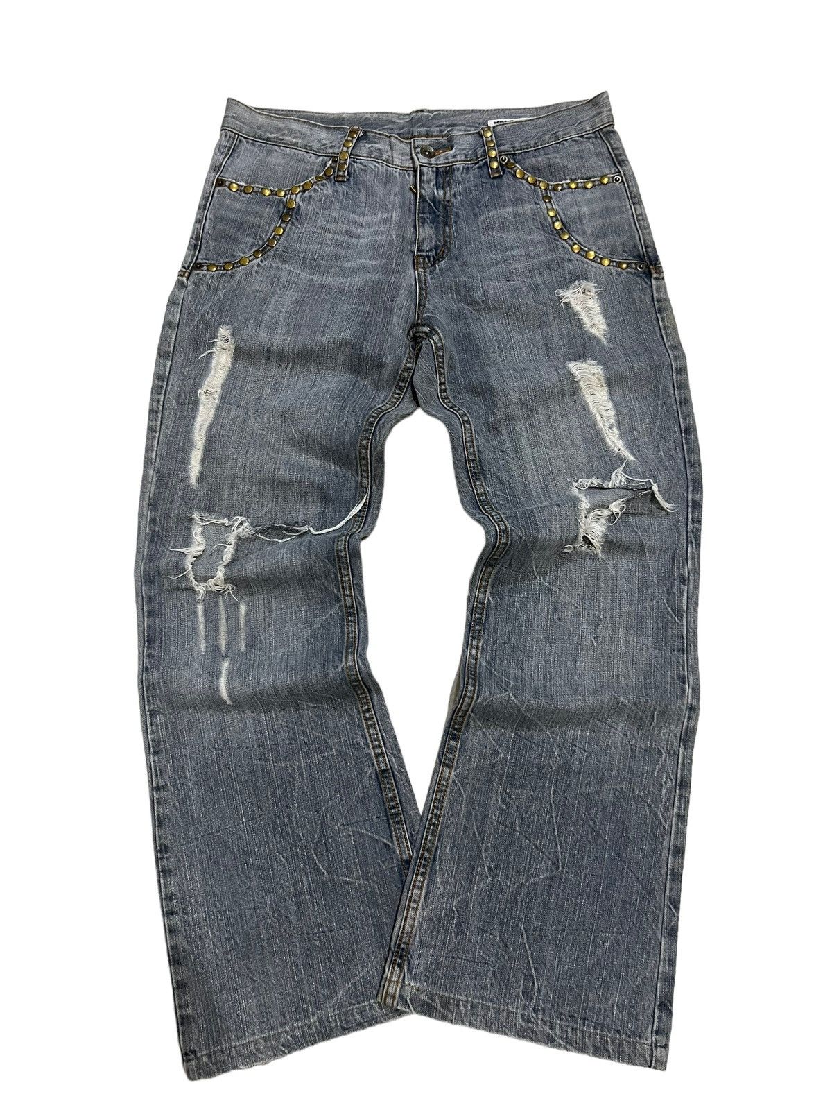 image of Beauty Beast x If Six Was Nine Semantic Design Mud Wash Flared Jeans Studs Denim Western (Size 32)