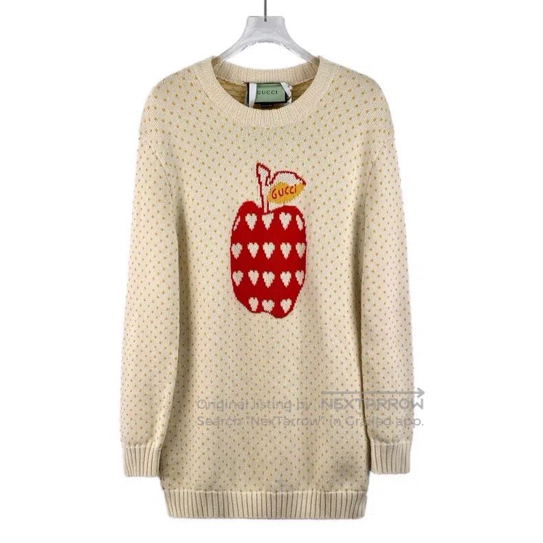 Gucci Gucci Beige apple inlaid cotton round-neck long-sleeved kn Size S / US 4 / IT 40 - 1 Thumbnail