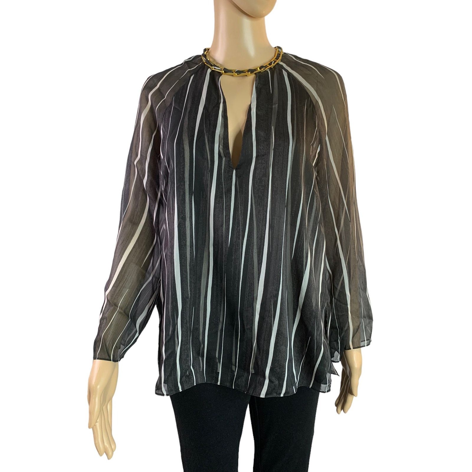 Halston Haltson Womens Sz 6 Top Gold Choker Layered Bell Sleeves Size S / US 4 / IT 40 - 2 Thumbnail