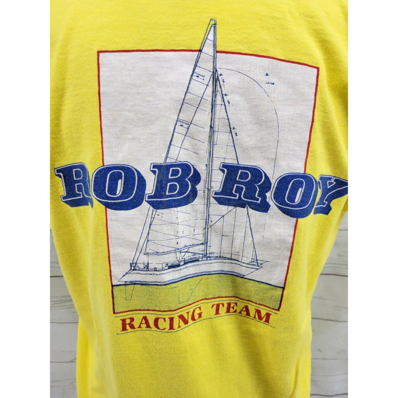 Vintage Vintage Rob Roy Racing Team Single Stitch Yellow Shirt Large Mens T-Shirt 20" Pit Measurements Vintage Size US L / EU 52-54 / 3 - 7 Thumbnail