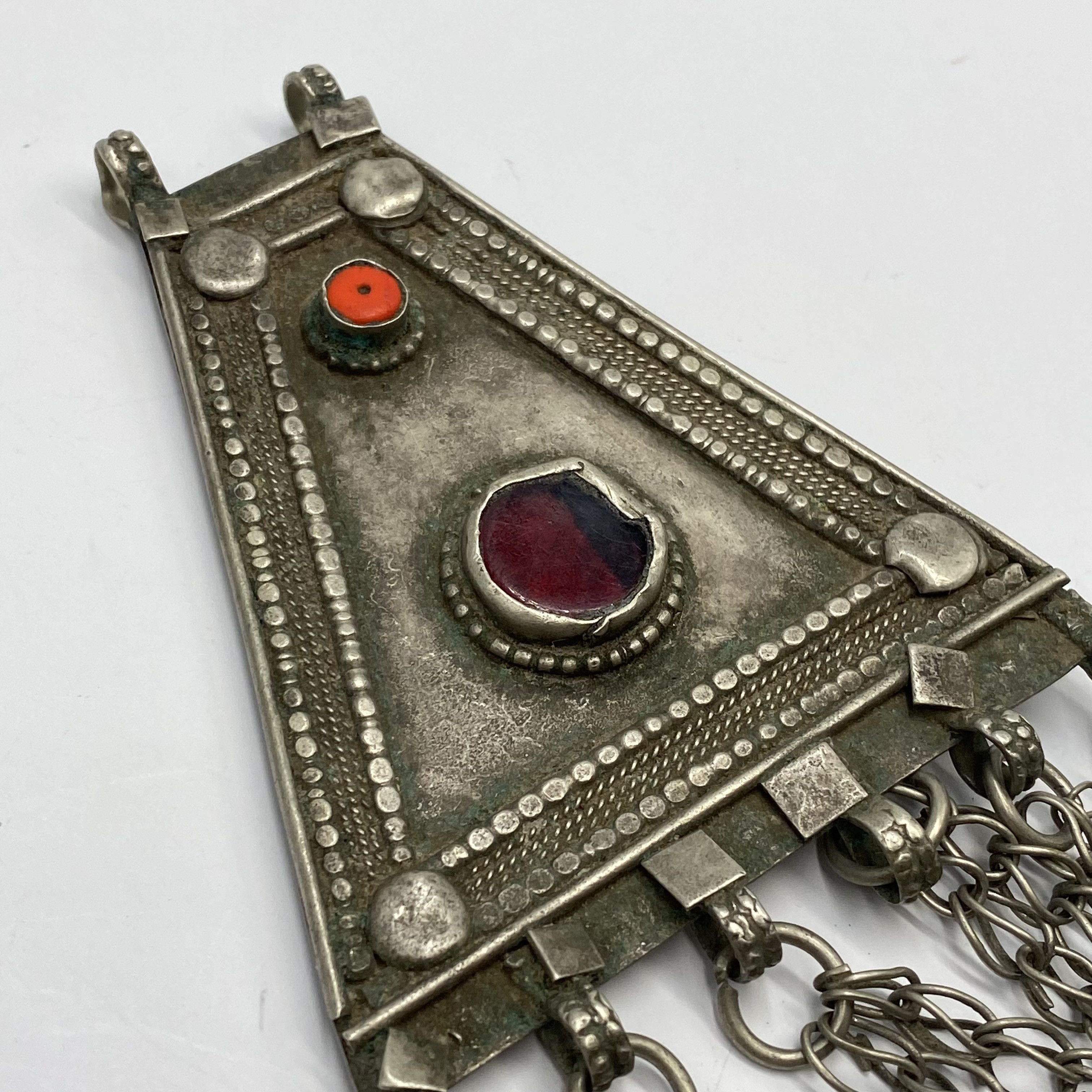 Vintage Massive Antique Yemenite Silver Coral Jewelry Pendant 120 gr Size ONE SIZE - 7 Thumbnail