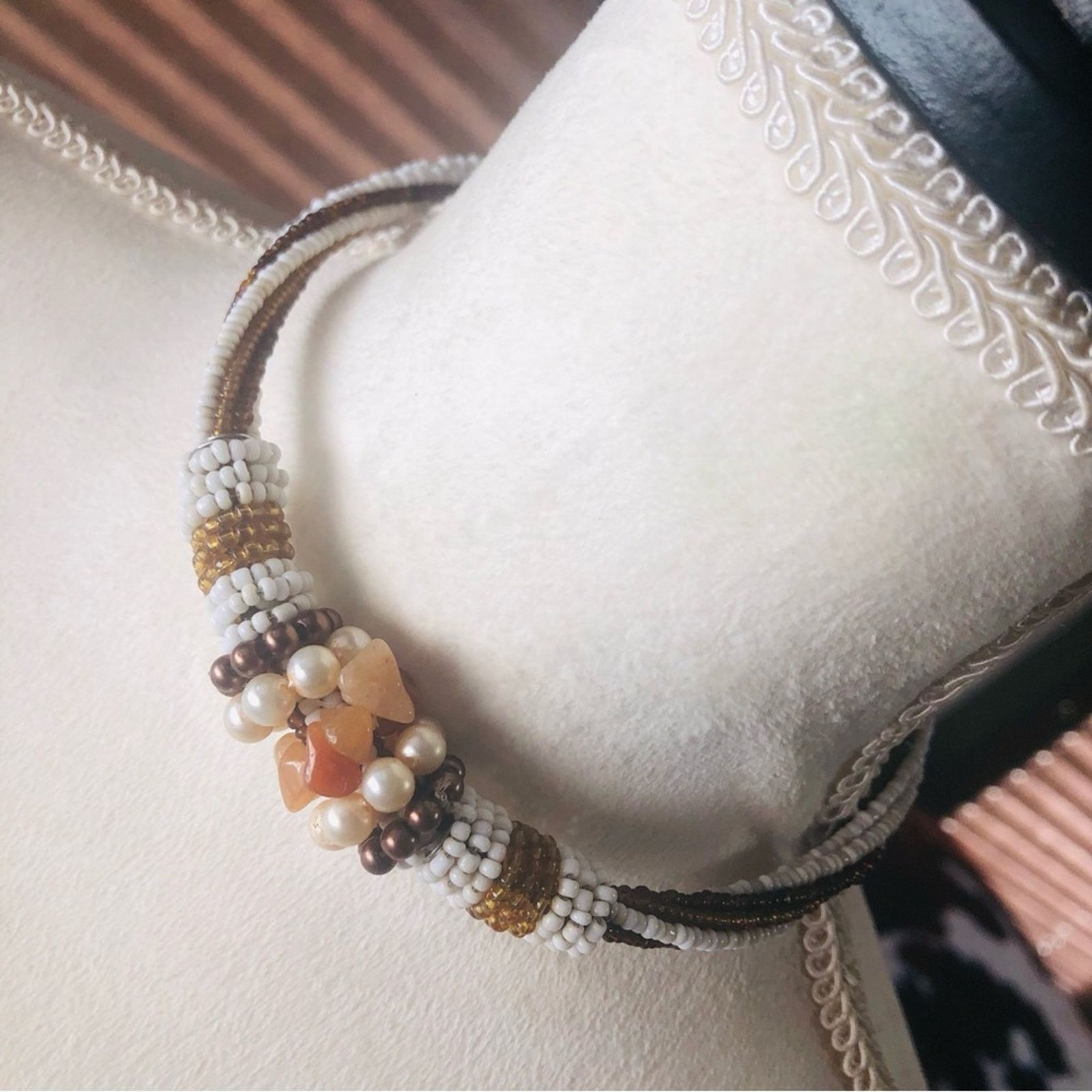 Handmade Handcrafted carnelian agate glass pearl choker earring set Size ONE SIZE - 1 Thumbnail
