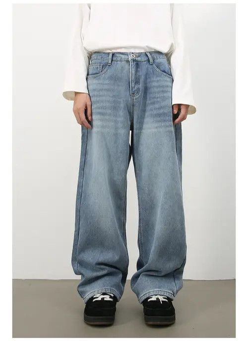 Japanese Brand × Jean Vintage elastic waist American loose wide leg straight jeans Size US 32 / EU 48 - 1 Thumbnail