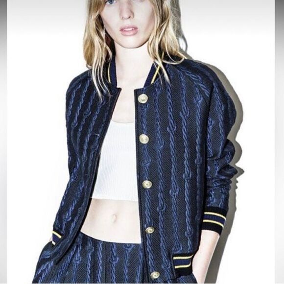 3.1 Phillip Lim 3.1 Phillip Lim Brocade cable print Varsity Bomber blue Size XS / US 0-2 / IT 36-38 - 3 Thumbnail