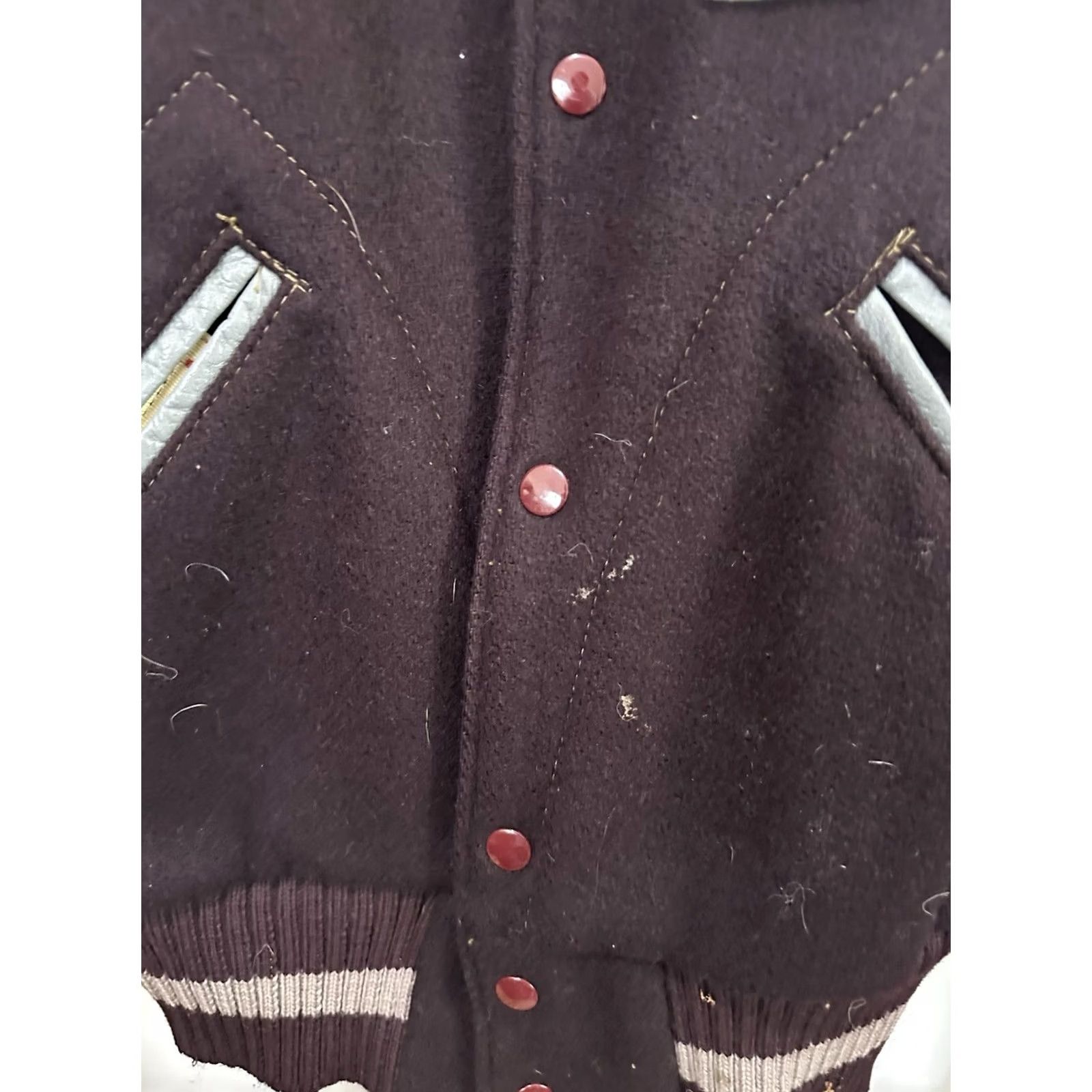 CO VTG 50s Lasley Knitting CO Wool Varsity Jacket Size 40 USA Maroon Leather Sleeve Mens Wool Coats & Jackets Size US XXS / EU 40 - 6 Thumbnail