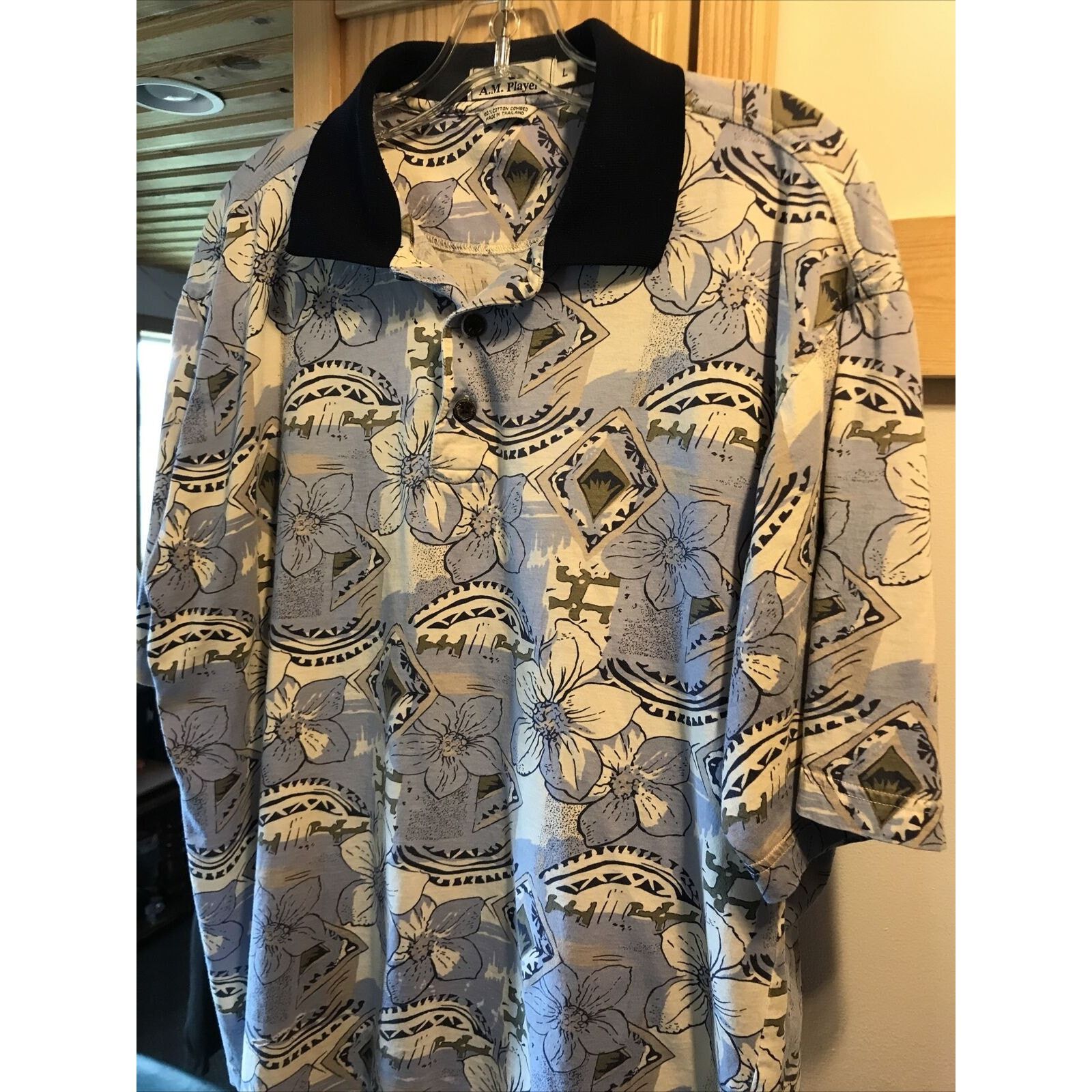 Other A.M. Player Vintage Mens L Blue Floral SS Cotton Polo Shirt Size US L / EU 52-54 / 3 - 11 Thumbnail