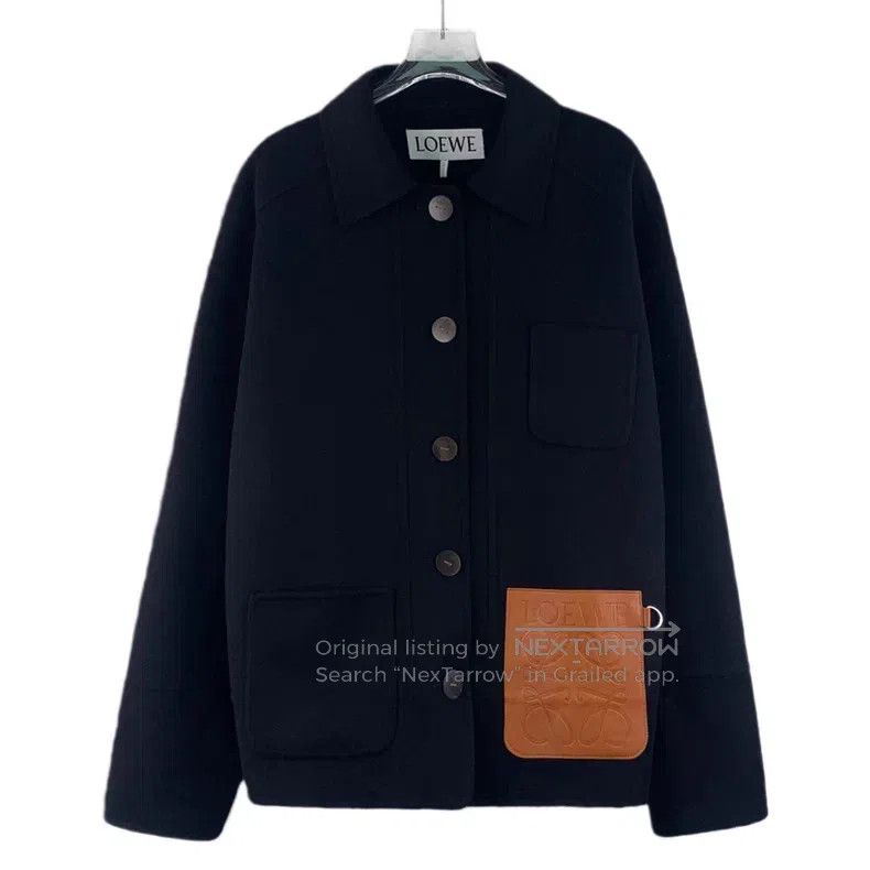 Loewe Loewe Black Logo Patch Leather Pocket Single-Breasted Wool Size M / US 6-8 / IT 42-44 - 1 Thumbnail