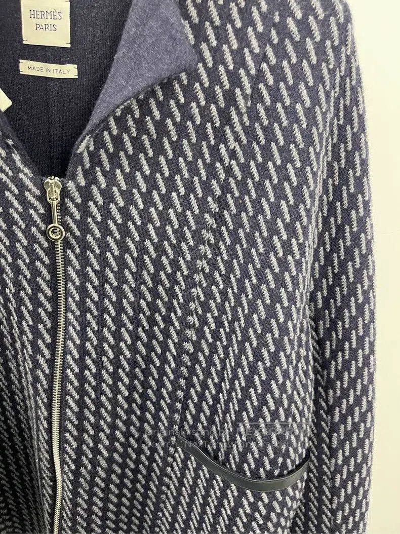 Hermes Hermes Blue All-Over Printed Collar Knit Wool Jacket Size XS / US 0-2 / IT 36-38 - 3 Thumbnail