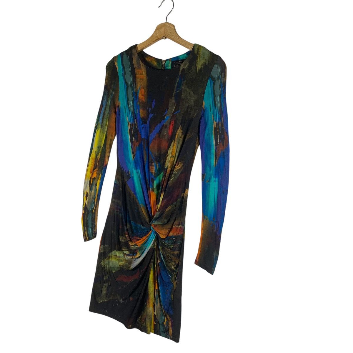 Designer × Ted Baker Ted Baker Draped Multicolor Stretch Dress Size XS / US 0-2 / IT 36-38 - 4 Thumbnail