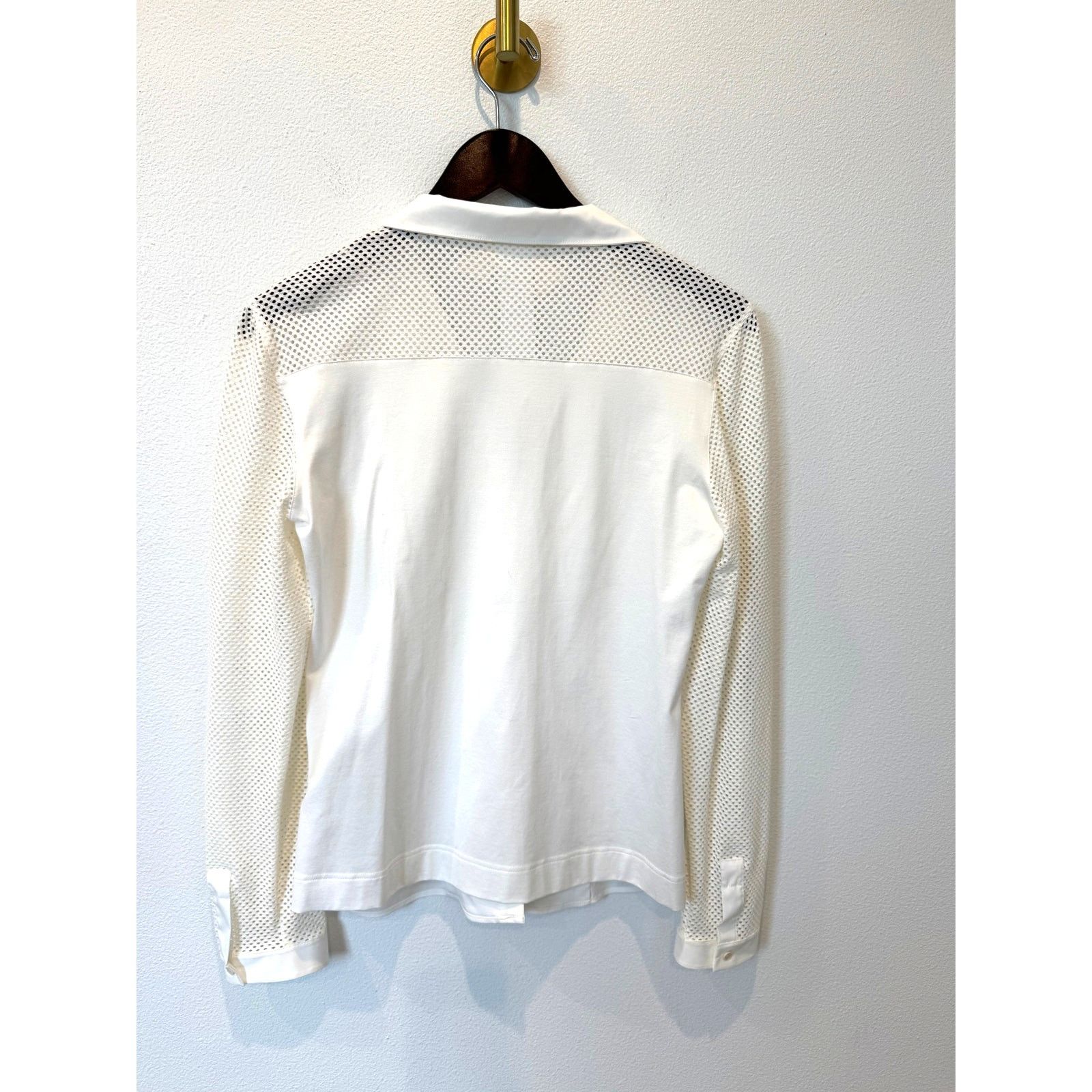 Akris Akris Punto White V-Neck Mesh Sleeve Button-Up Blouse Size L / US 10 / IT 46 - 11 Thumbnail