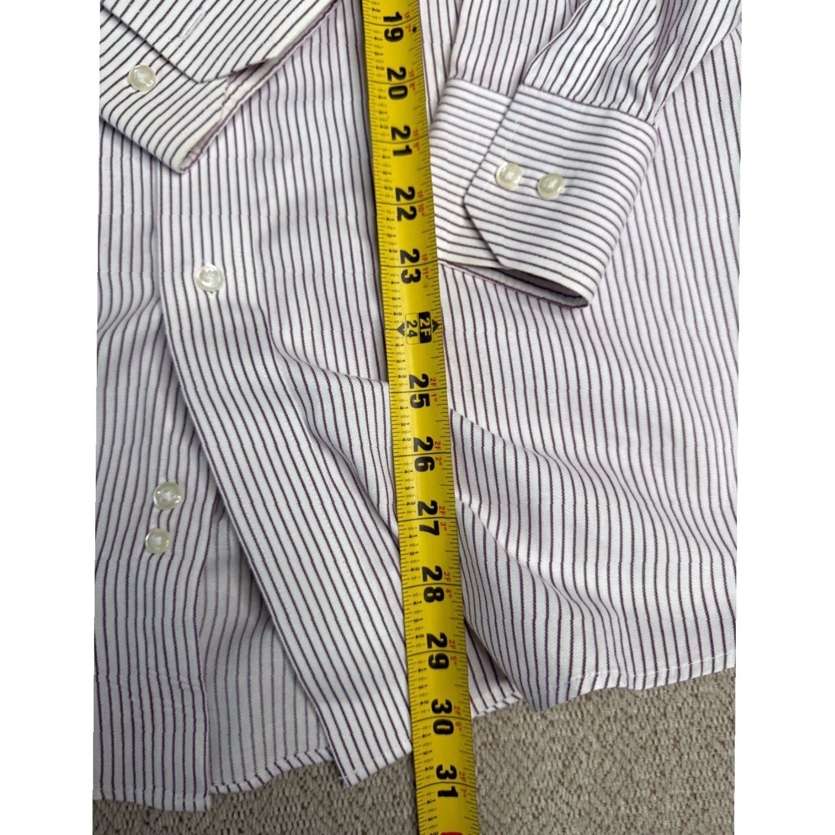 Vintage Donald J Trump Signature Collection Dress Shirt Striped 16.5 32/33 Long Sleeve White Men Regular Button Down Pocket Cotton Size 46R - 6 Thumbnail