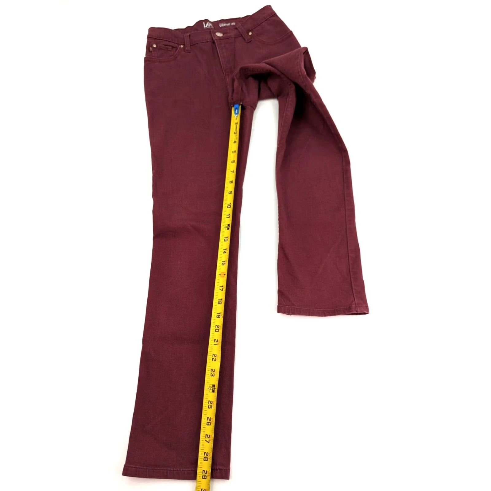 Lee Lee Platinum Label Jeans Straight Leg Red 26x29 Classic Fit Womens Petites 4 Stretch Denim Cotton Medium 5-Pocket Pockets Zipper Button Vintage No N/A Size 27" / US 4 / IT 40 - 5 Thumbnail