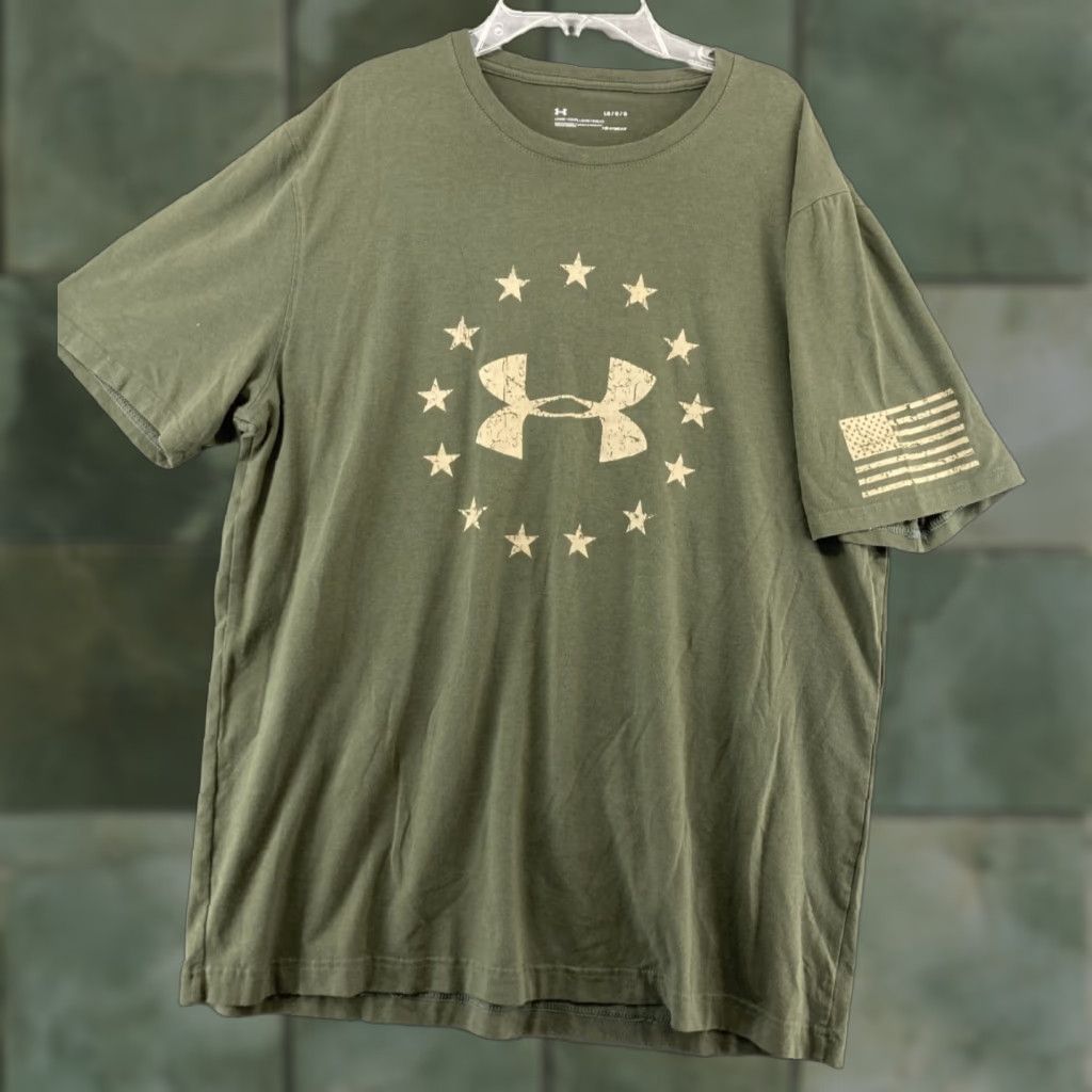 Under Armour VINTAGE Under Armour Military Green T-Shirt Men L Patriotic USA Flag HeatGear Short Sleeve Size US L / EU 52-54 / 3 - 1 Thumbnail