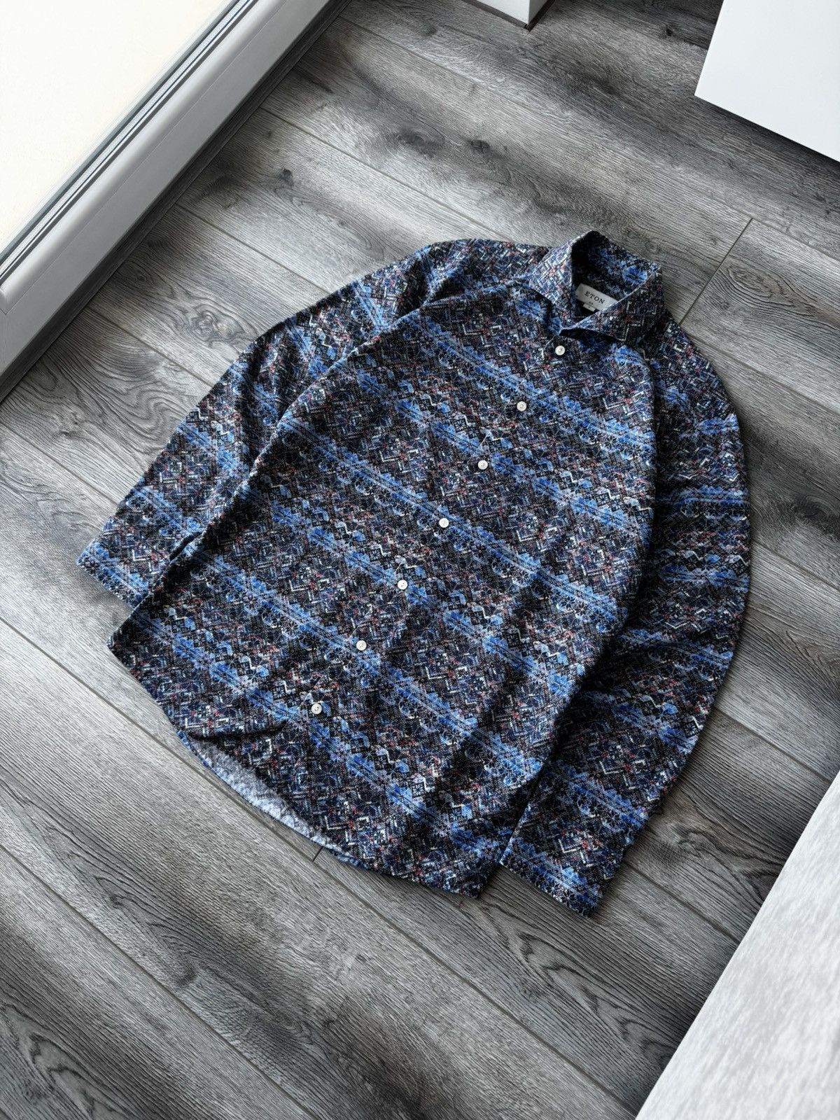 Eton Eton Men's Geometric Pattern Long Sleeve Shirt Size US M / EU 48-50 / 2 - 2 Thumbnail