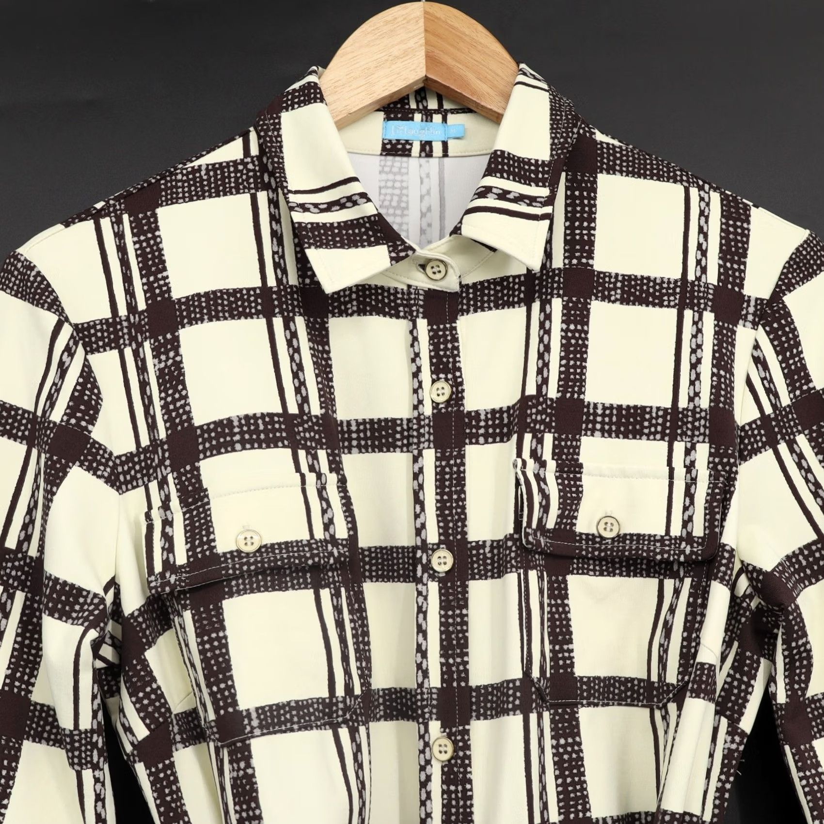 J.McLaughlin J. McLaughlin Women's Catalina Cloth Stretch Plaid Button Up Dress Cream/Brown M Size M / US 6-8 / IT 42-44 - 5 Thumbnail