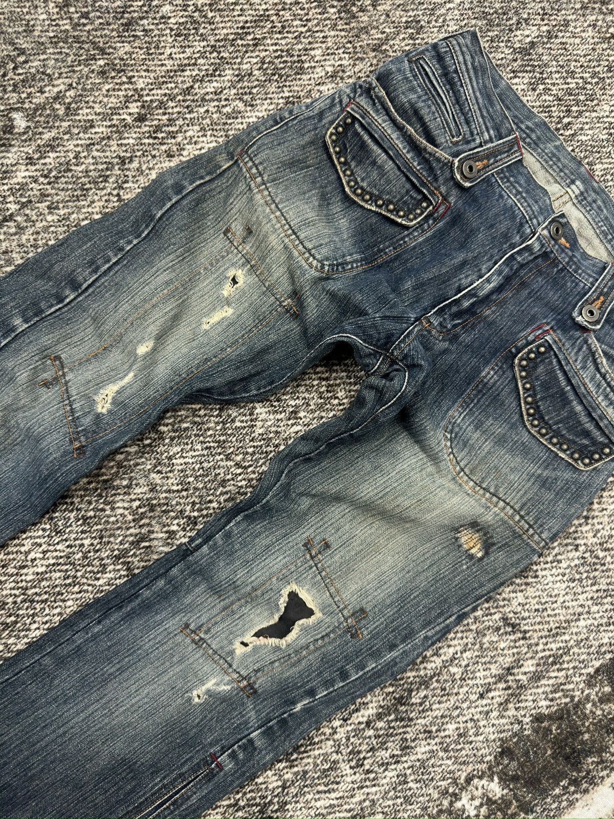 Japanese Brand Rupert The Difference Japan Patchworked Studded Jeans Size US 31 - 3 Thumbnail