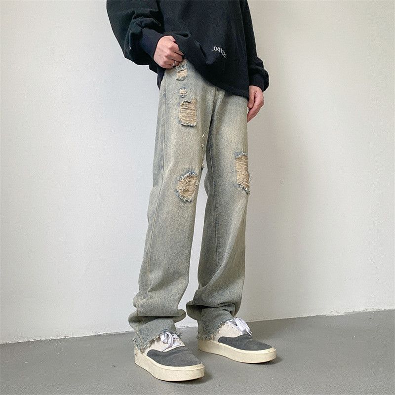 Japanese Brand Men's hip-hop loose straight leg ripped jeans Size US 32 / EU 48 - 1 Thumbnail