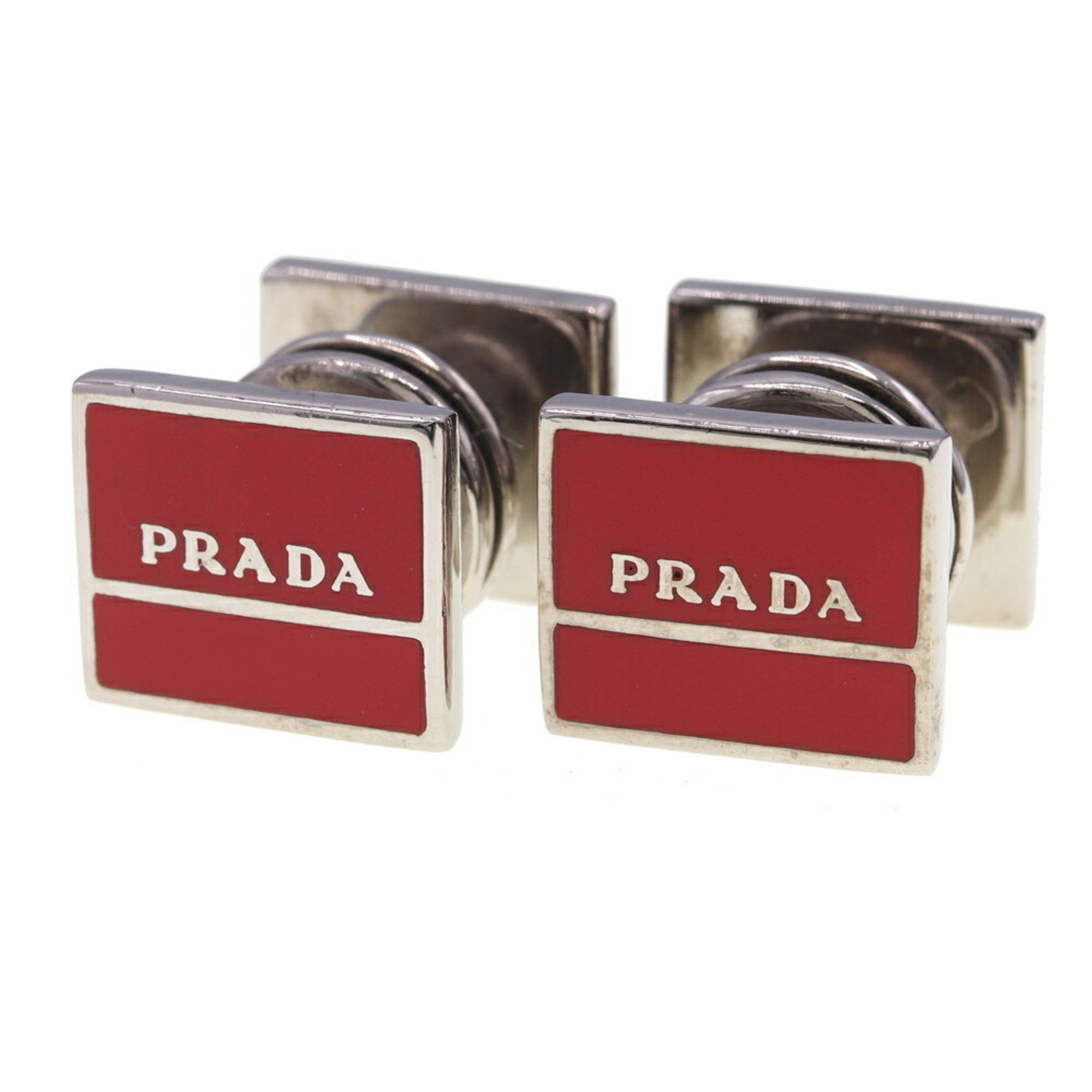 image of Prada Cufflinks 2Ar018 Red Silver Brass Men's Prada in Red Color