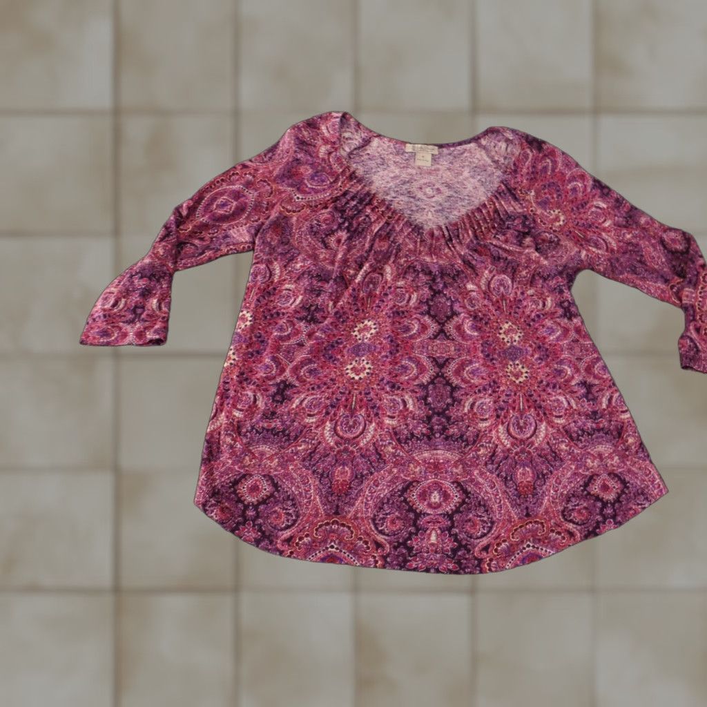 Lucky Brand Lucky Brand Blouse Shirt Womens V-Neck Geometric Purple M Stretch Regular Cotton Modal Rayon Casual Size M / US 6-8 / IT 42-44 - 1 Thumbnail