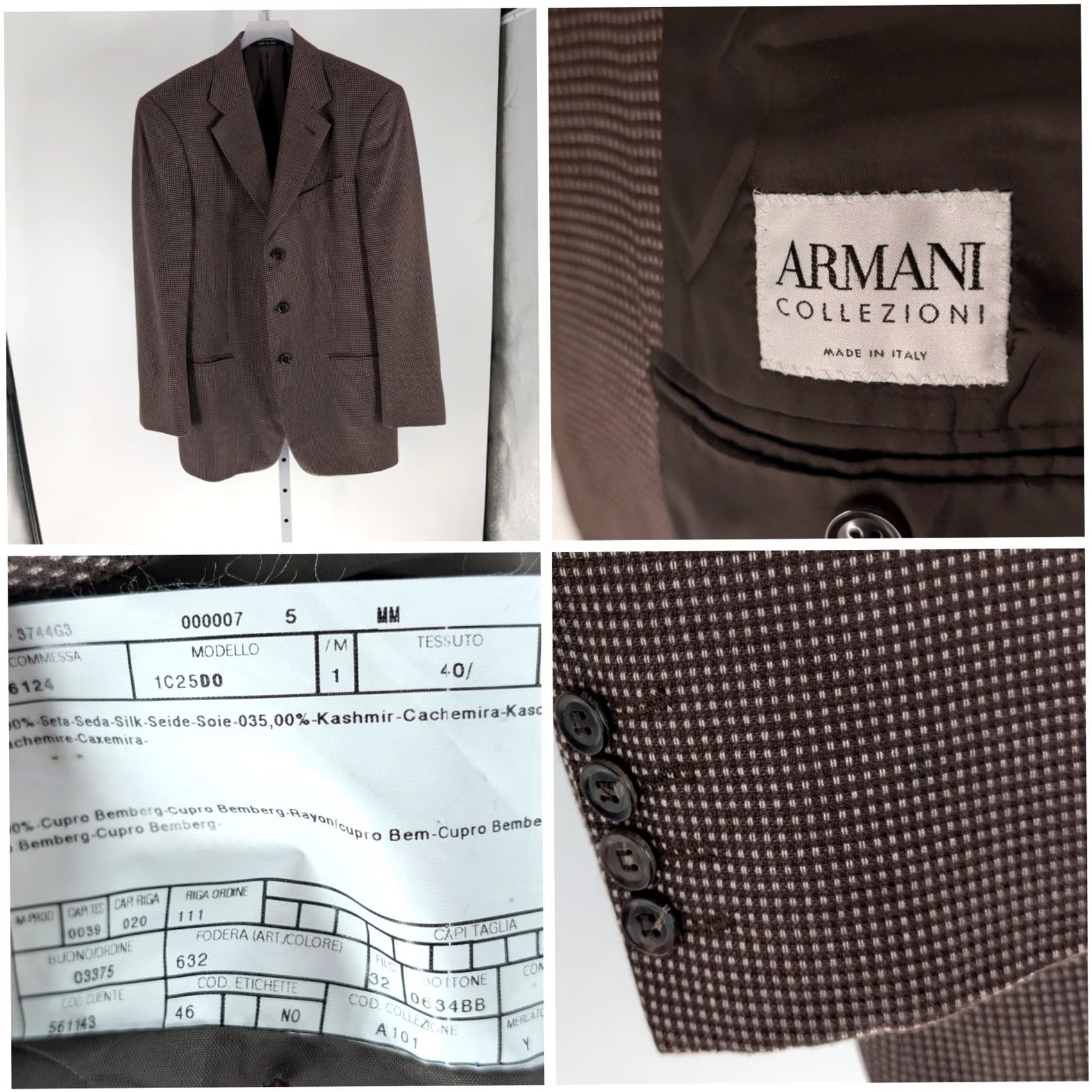 Armani Armani Collezioni Blazer Sport Coat 40R Brown Silk Cashmere Houndstooth Men Italy Vintage Size 40R - 2 Thumbnail