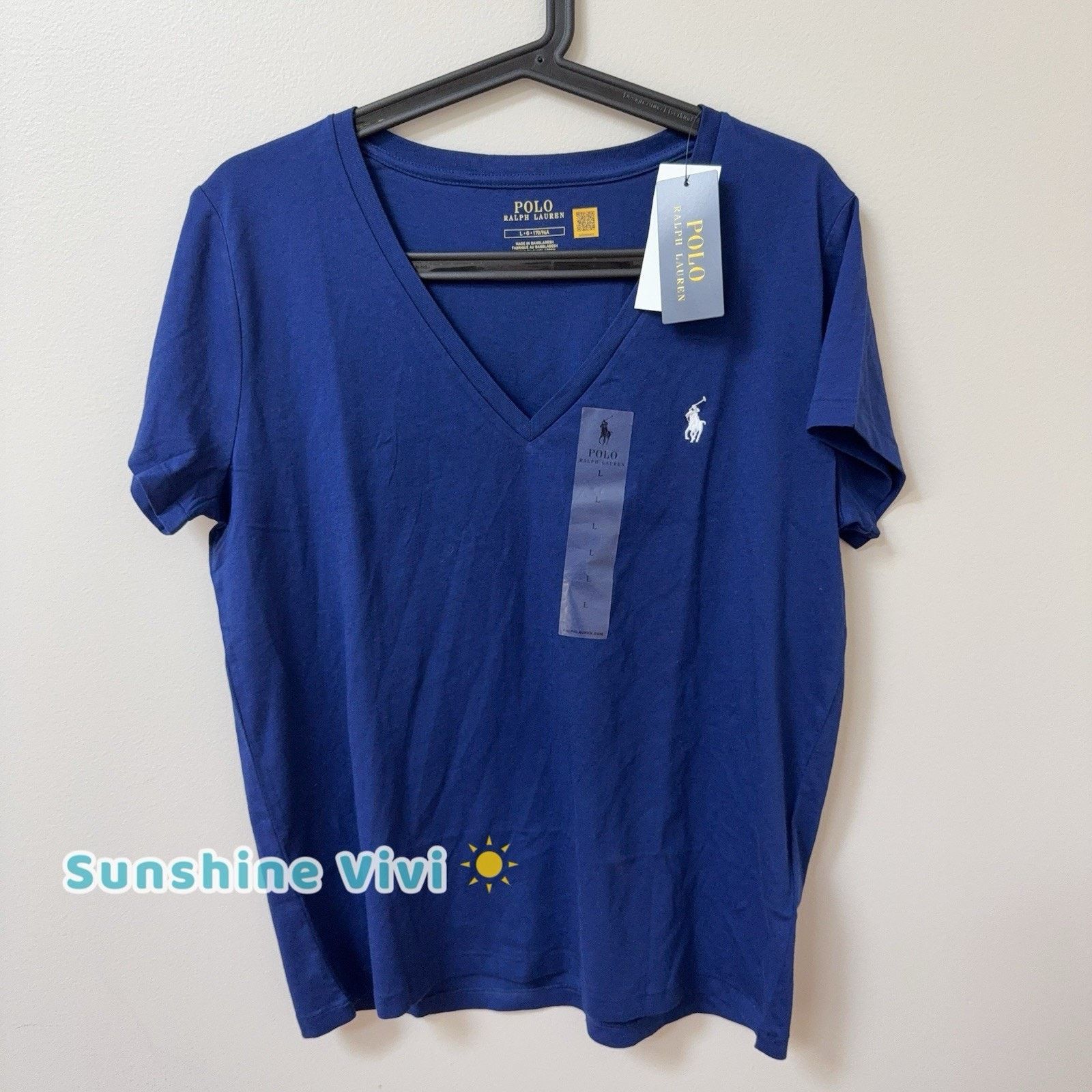 Ralph Lauren NWT Ralph Lauren Woman's Blue Cotton V Neck T Shirt Size L Size L / US 10 / IT 46 - 1 Thumbnail