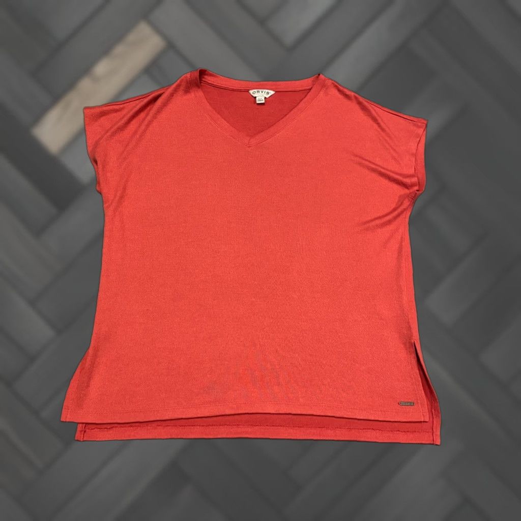 Orvis ORVIS T-Shirt Womens Medium Coral Fine Knit Top V Neck Ladies Short Sleeve Shirt Size M / US 6-8 / IT 42-44 - 1 Thumbnail