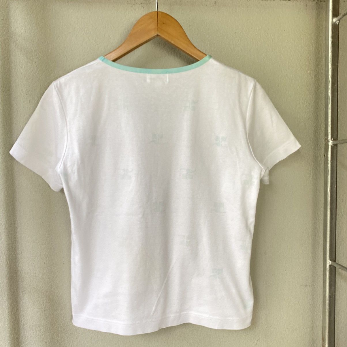 Courreges Courreges White Scoop Neck T-Shirt with Mint Trim Size S / US 4 / IT 40 - 11 Thumbnail
