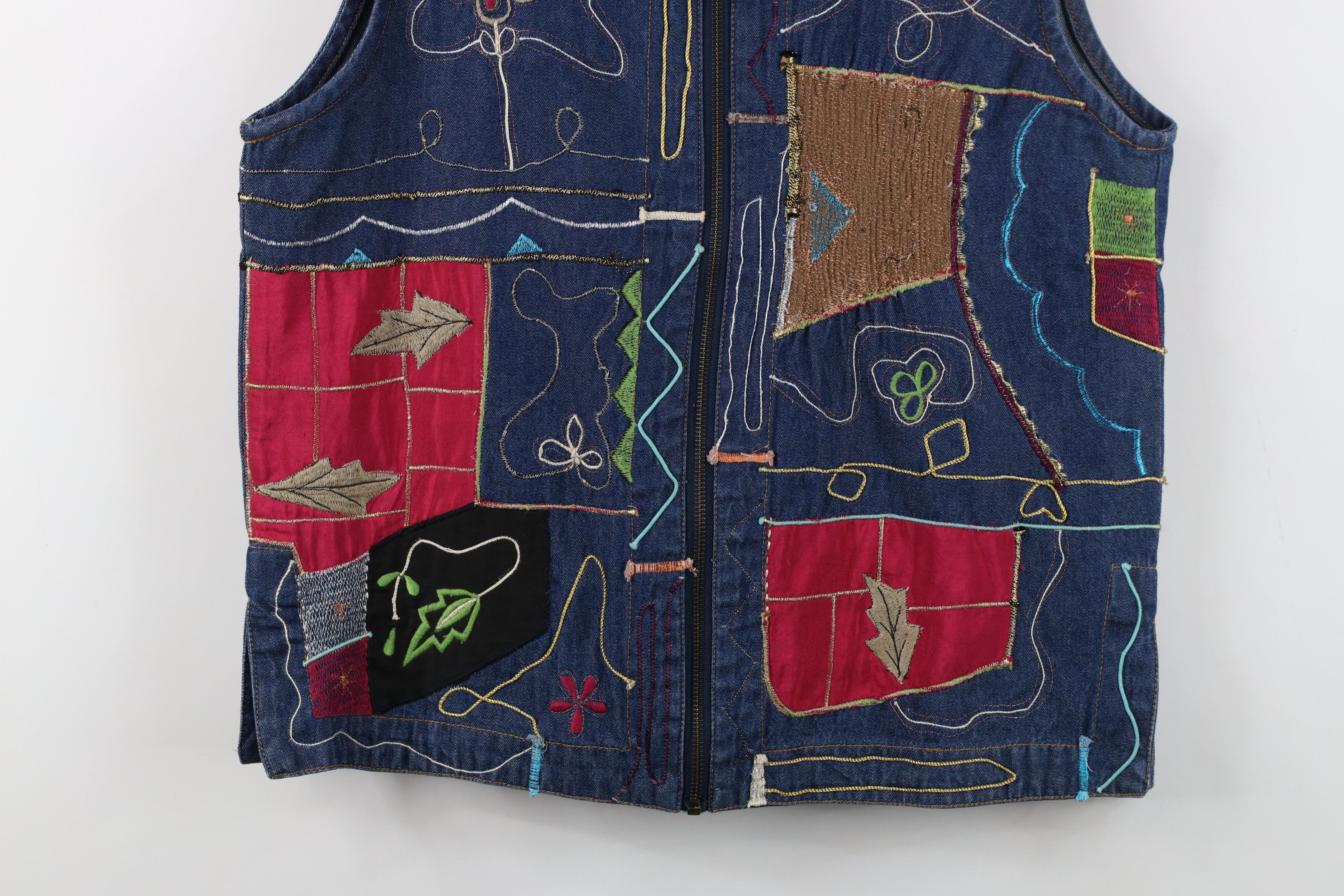 Vintage Vintage Y2K Streetwear Abstract Art Flower Denim Vest Jacket Size M / US 6-8 / IT 42-44 - 3 Thumbnail