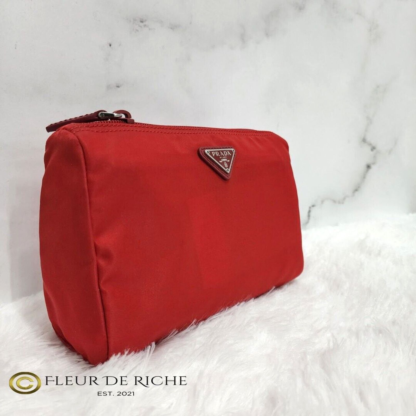 Prada Prada Necessaire Tessuto Small Toiletry Clutch Case Red Size ONE SIZE - 1 Thumbnail