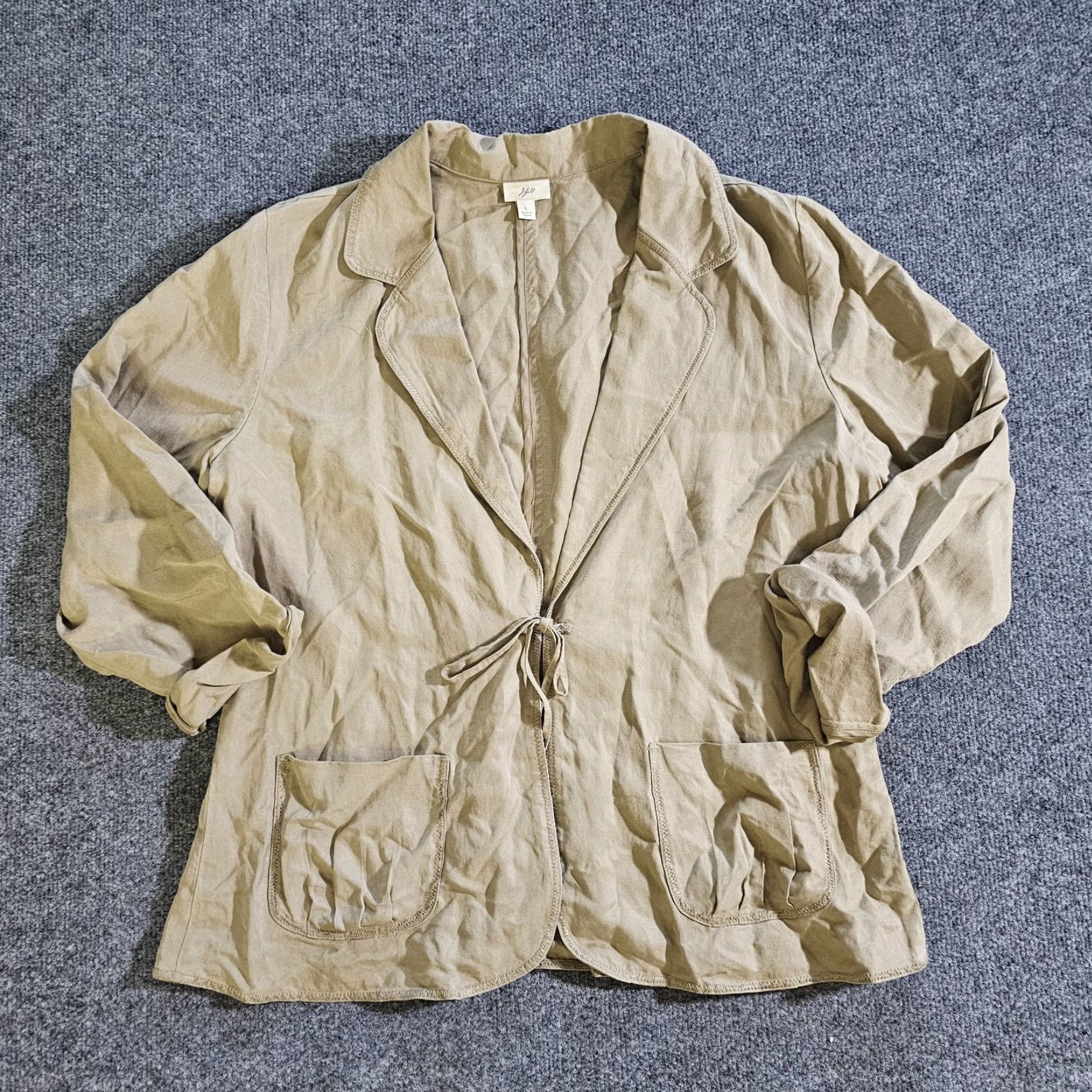 J. Jill J. Jill Blazer Shirt Women Large Beige Khaki Linen Tie Long Sleeve Casual Career Size L / US 10 / IT 46 - 2 Thumbnail