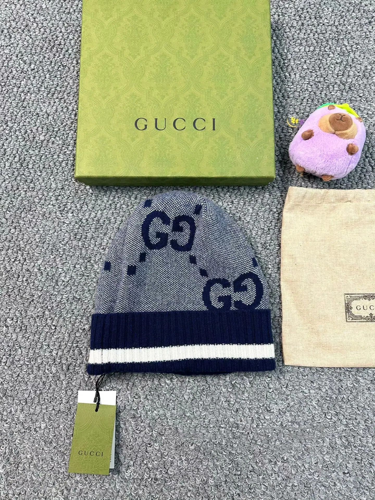 Gucci Guicci Blue Double G Letter Logo Cashmere Hat| Size ONE SIZE - 2 Thumbnail