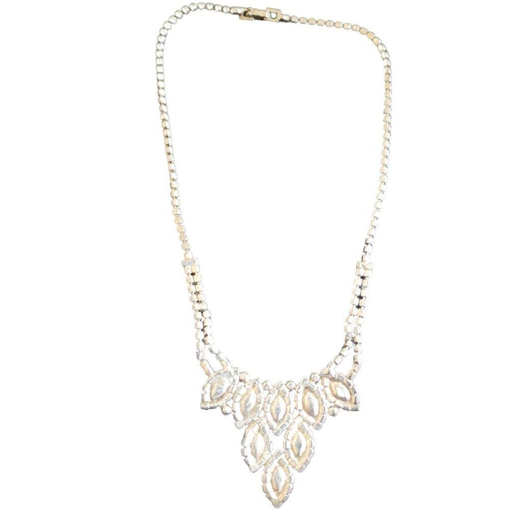 Designer Silver Tone Rhinestone Marquis Necklace Vintage 16" Size ONE SIZE - 7 Thumbnail
