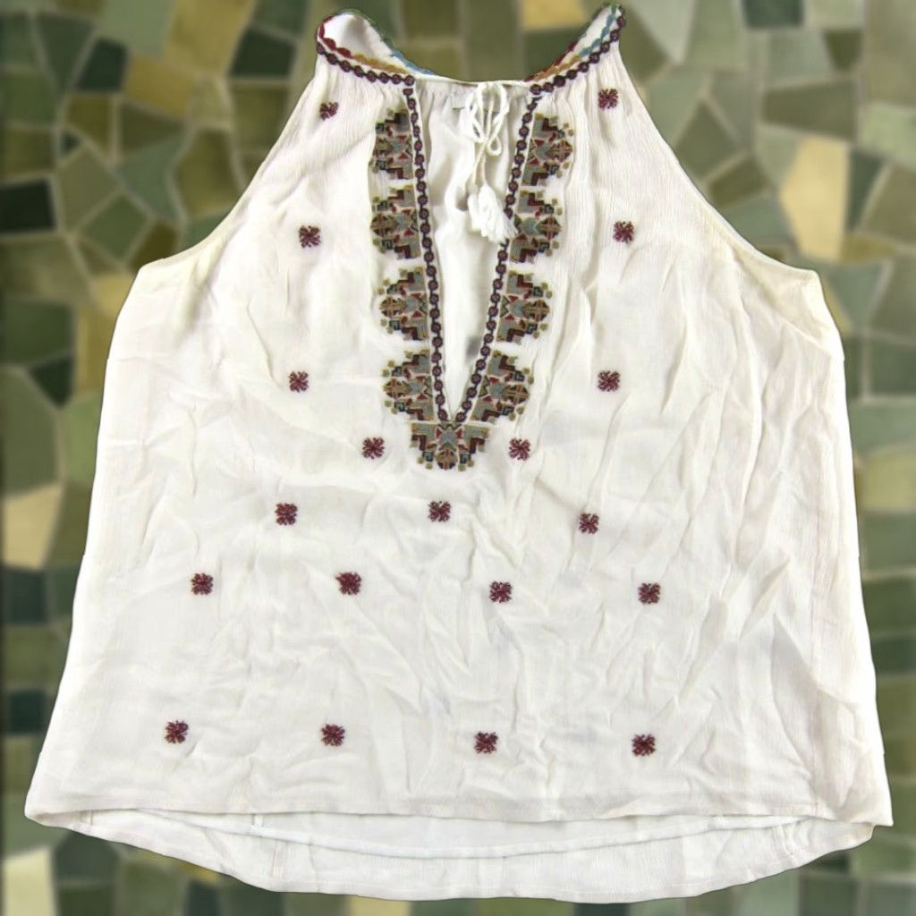 Joie JOIE 100% Silk Ivory Blue Red Embroidered Sleeveless Tunic Tank Blouse Small Size S / US 4 / IT 40 - 1 Thumbnail