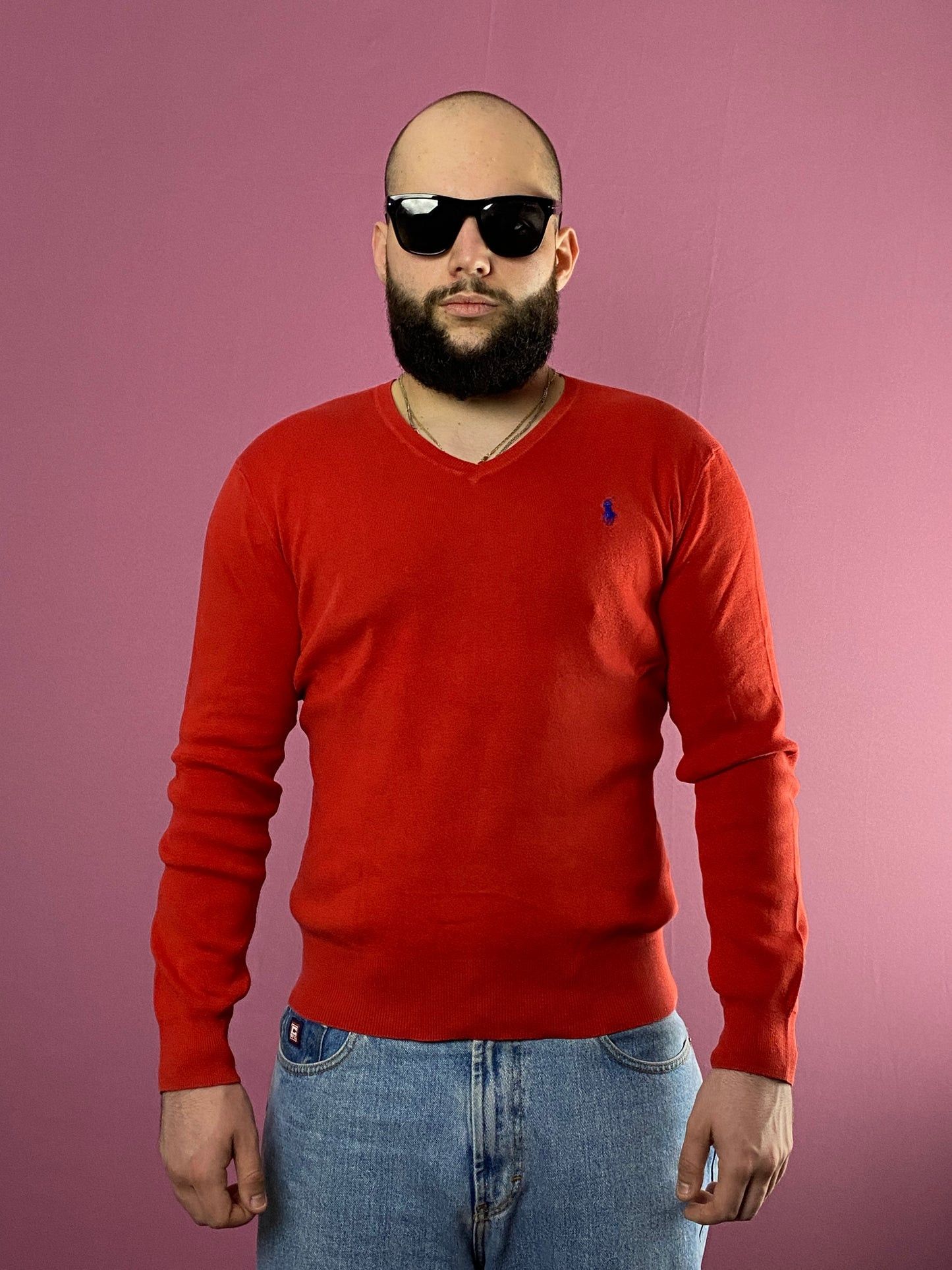 Ralph Lauren × Vintage 90s Ralph Lauren Vintage Men's Slim Fit V-Neck Sweater - M Size US M / EU 48-50 / 2 - 2 Thumbnail