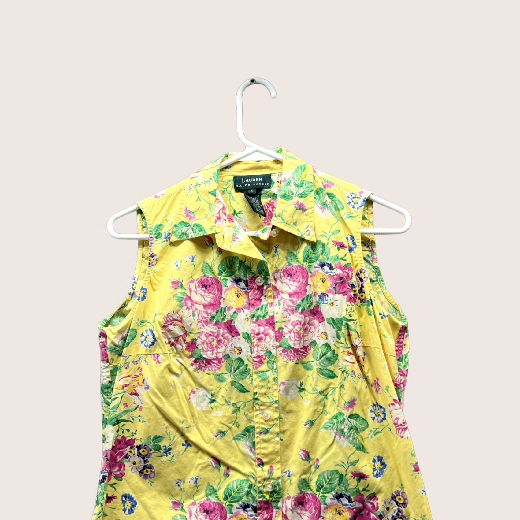 Ralph Lauren VINTAGE Lauren Ralph Lauren Shirt Women Small Floral Yellow Casual Button Down Sleeveless Size S / US 4 / IT 40 - 1 Thumbnail