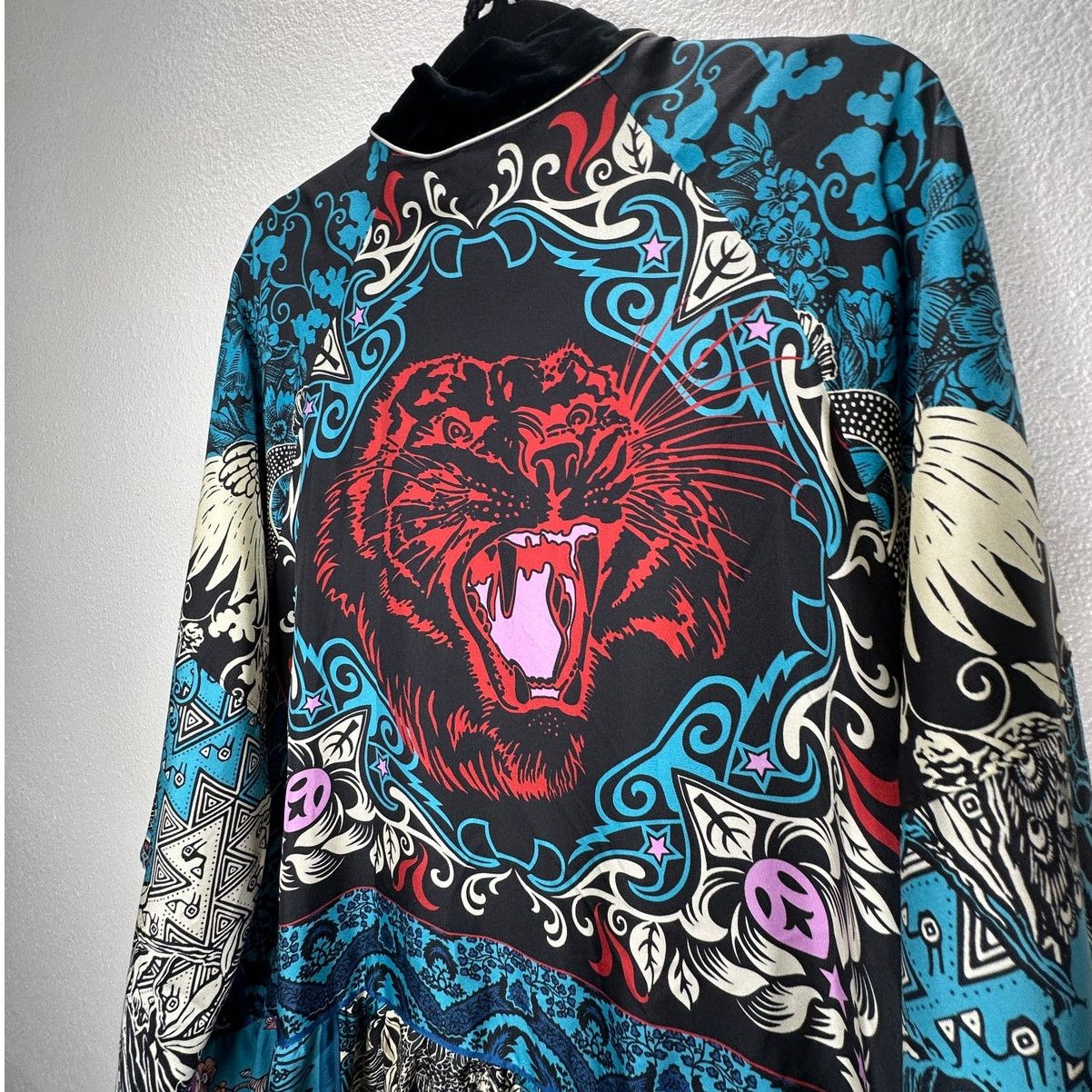 F.R.S F.R.S. Cream Black Blue Red Multi Bird Floral Tiger Kimono M Size 27" / US 4 / IT 40 - 7 Thumbnail
