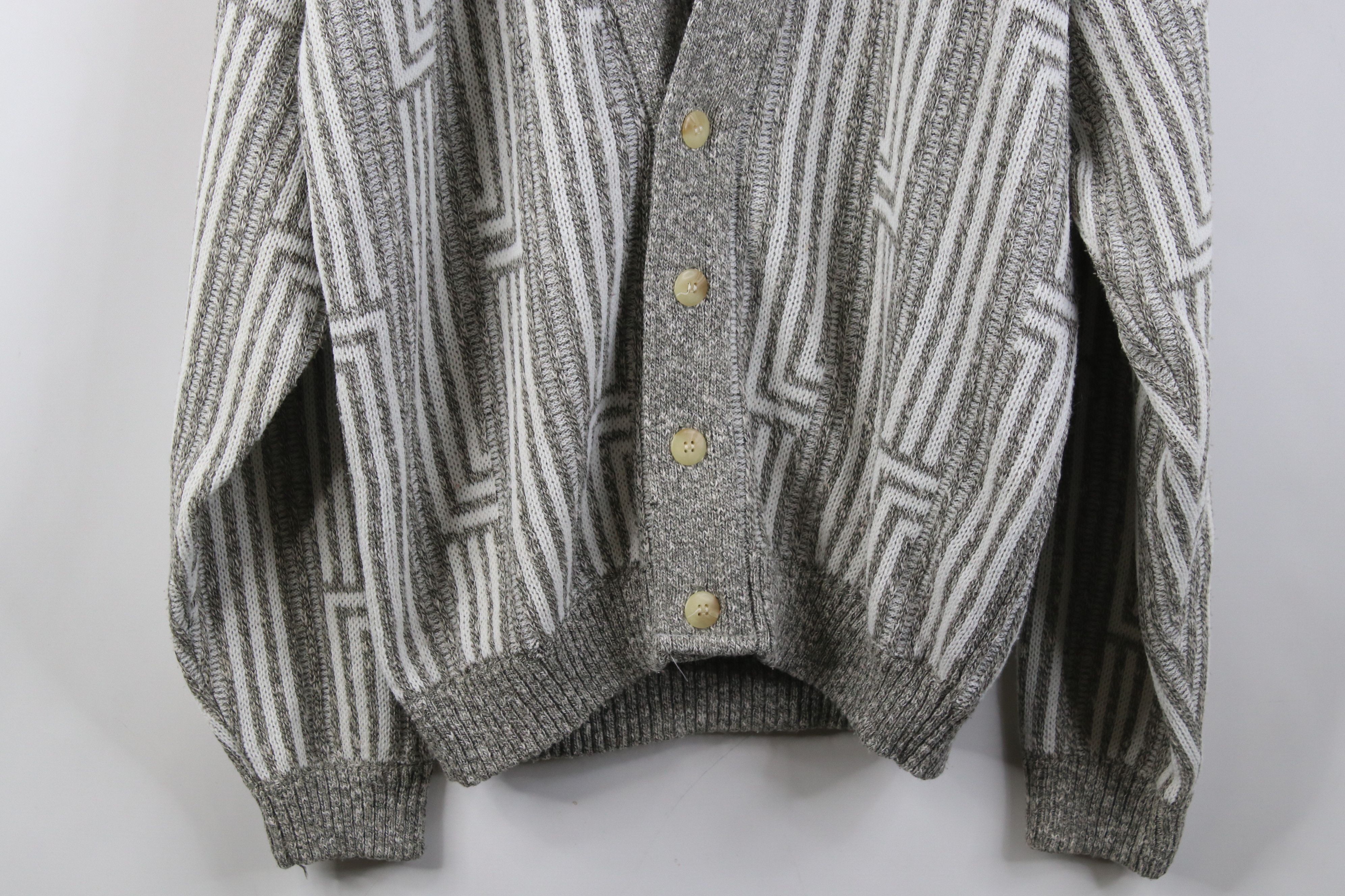 Vintage Vintage 90s Streetwear Trippy Knit Cardigan Sweater Gray Size US S / EU 44-46 / 1 - 3 Thumbnail